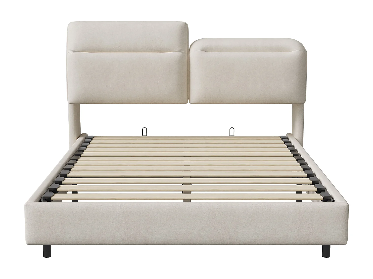 Lit adulte 160x200 cm à tête de lit pliante avec sommier à lattes - cadre de lit double 160x200 cm - Lit  coffre 160x200 cm soldes - tissu en velours - blanc cassé