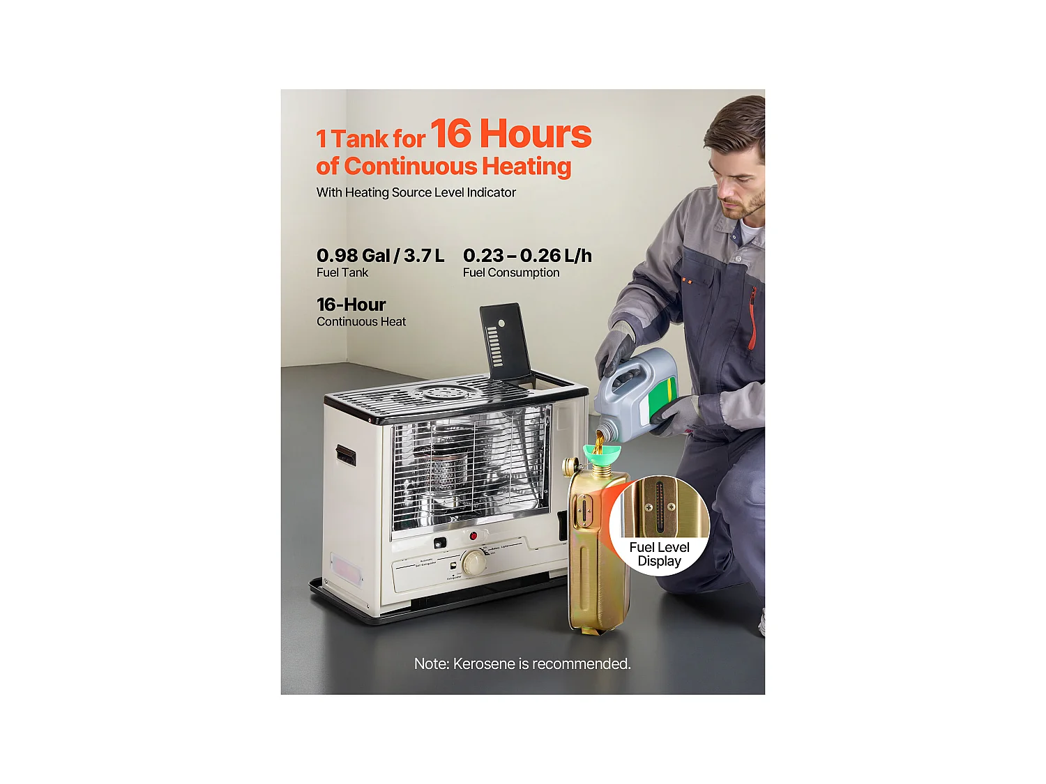 Zusatzheizung SucceBuy mit Kerosin 10000 BTU Tragbarer Ölofen mit Automatischem Abschalt, Einstellbarer Flamme, Anti-Kipp-Funktion, Heizung