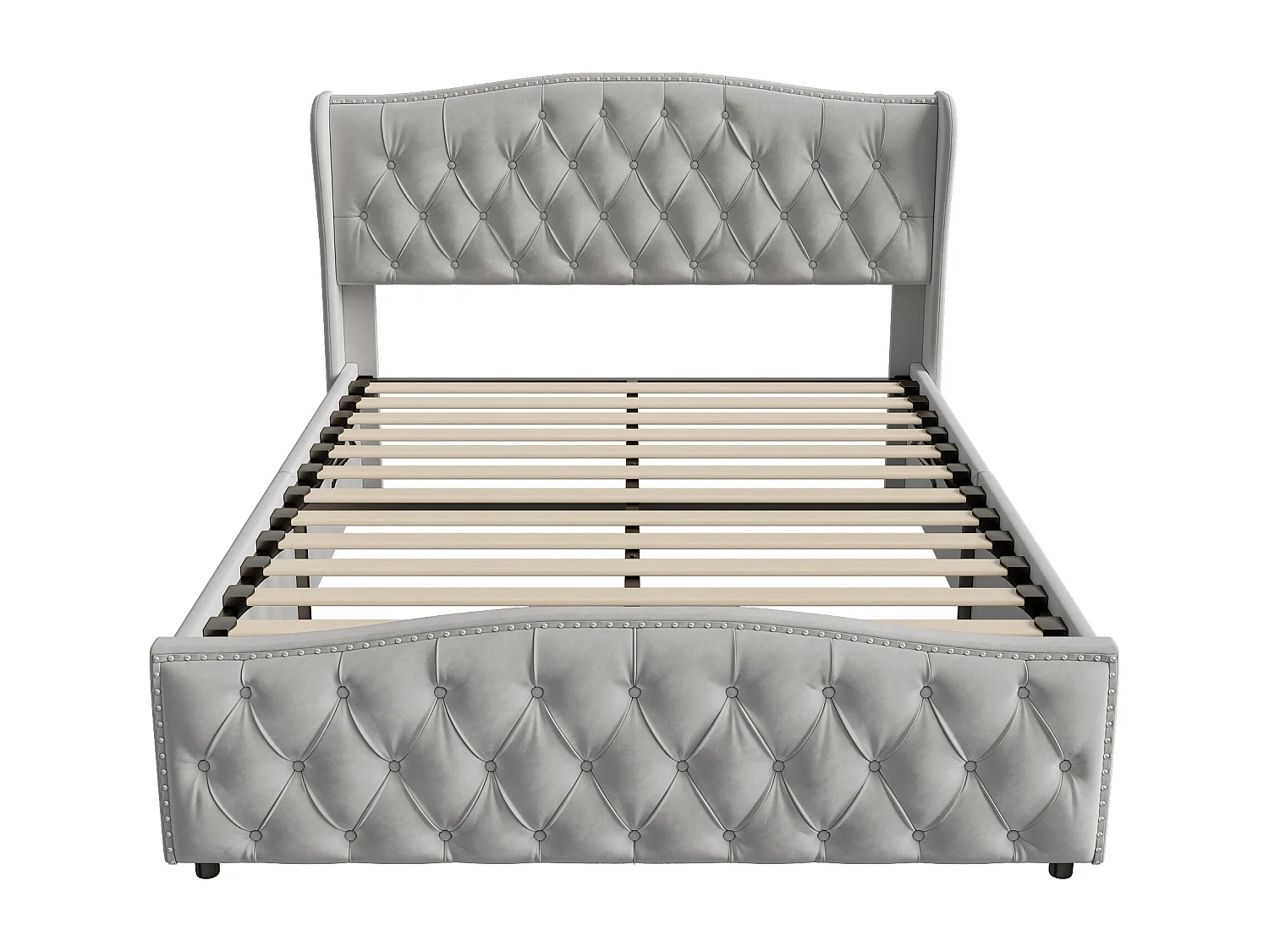 Lit coffre 140x200 cm avec sommier à lattes - lit adulte 140x200 cm - cadre de lit 140x200 cm - Lit double 140x200 cm soldes - tissu en velours - gris