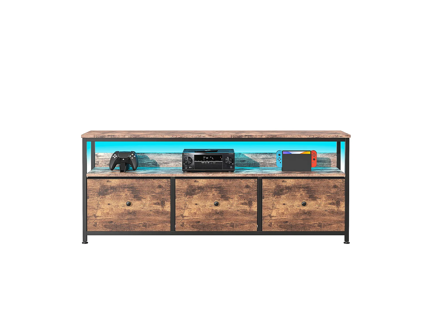 Meuble TV - LED avec 3 Tiroirs - Petit Meuble Tele avec Rangement - Commode en Tissu - pour Le Salon Chambre à Coucher Entrée - Marron Rustique