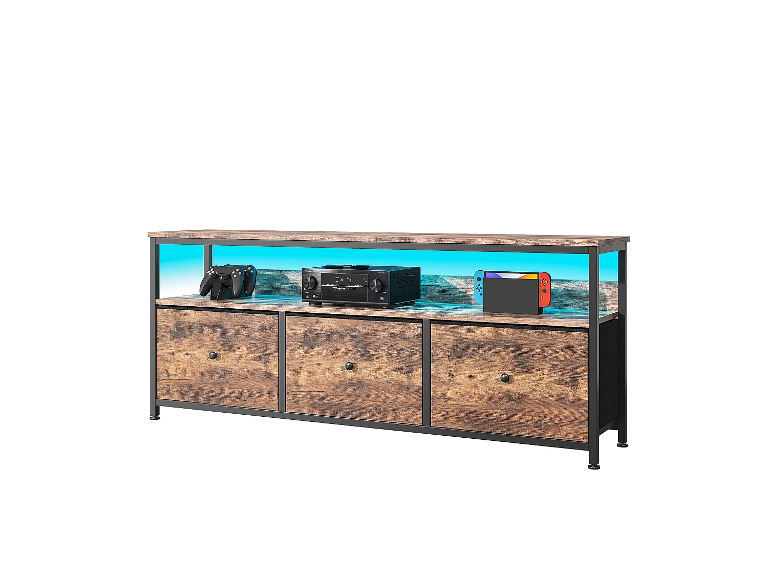 Meuble TV - LED avec 3 Tiroirs - Petit Meuble Tele avec Rangement - Commode en Tissu - pour Le Salon Chambre à Coucher Entrée - Marron Rustique