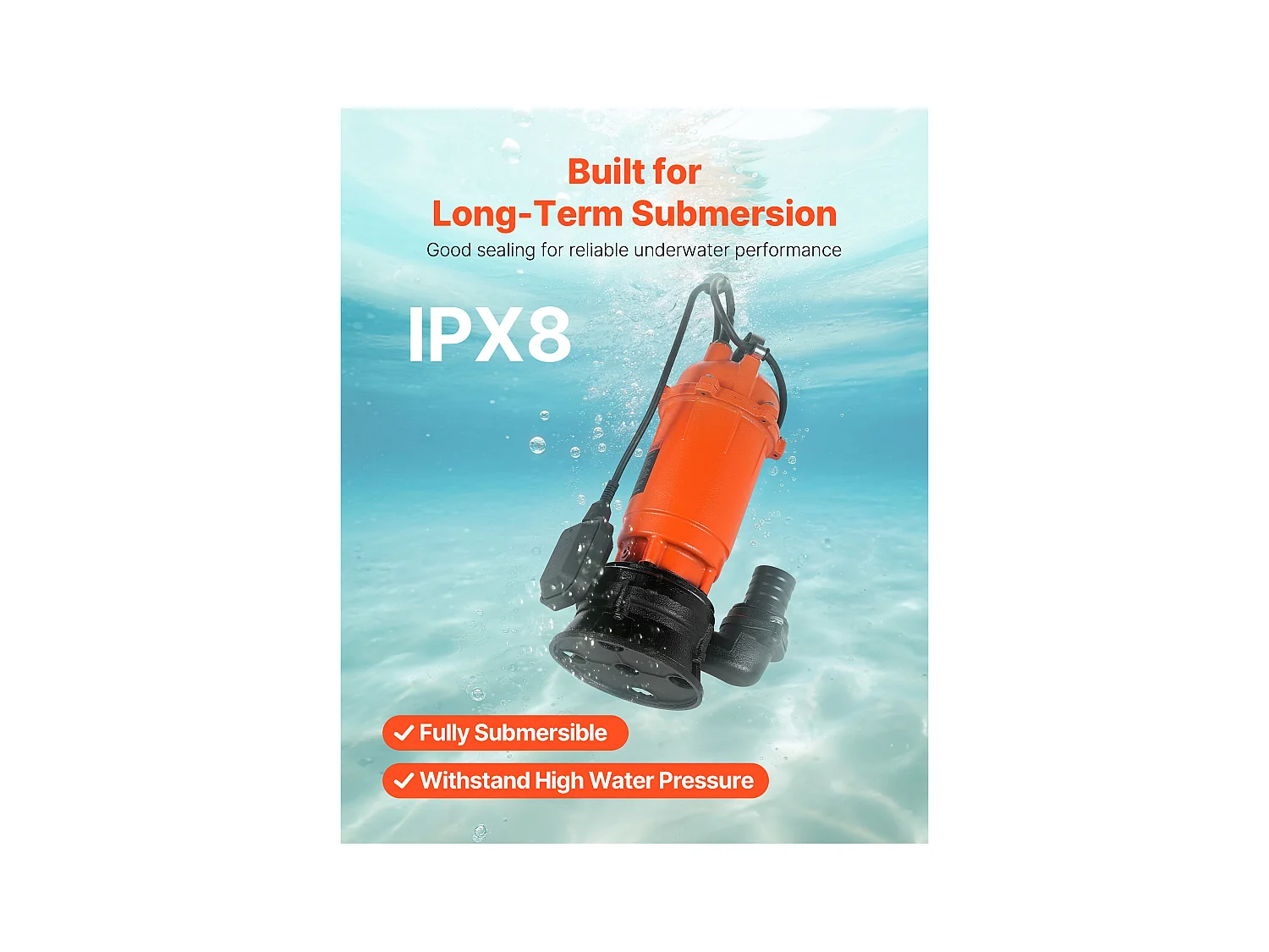 Dompelpomp voor Afvalwater SucceBuy 1500 W Dompelpomp Gietijzer 22800 L/u met Automatische Zwevenschakelaar, Opvoerhoogte 18 m, voor Zwembaden