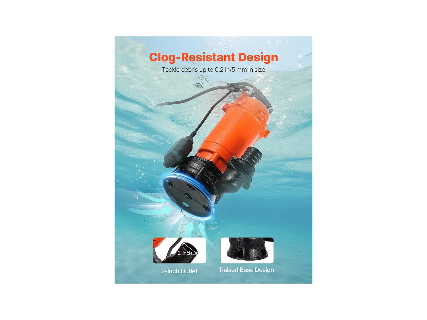 Dompelpomp voor Afvalwater SucceBuy 1500 W Dompelpomp Gietijzer 22800 L/u met Automatische Zwevenschakelaar, Opvoerhoogte 18 m, voor Zwembaden