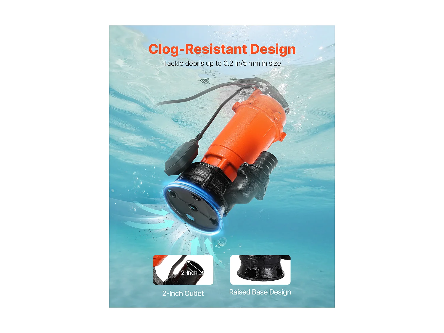 Pompe Submersible Eaux Usées SucceBuy 1500 W Pompe Puisard Fonte 22800 L/h avec Interrupteur à Flotteur Automatique, Hauteur Refoulement 18 m, pour Piscines