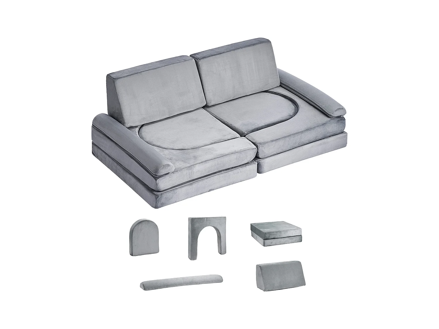 Sofá de Brinquedo Modular SucceBuy para Crianças Componente 10PCs, Sofá Seccional Convertível, com Apoios de Braço, em Esponja 28D e Pelo Curto, Cinza