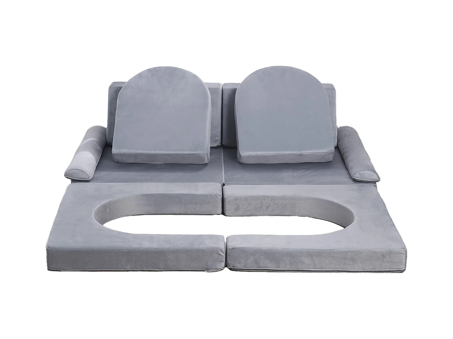 Sofá de Brinquedo Modular SucceBuy para Crianças Componente 10PCs, Sofá Seccional Convertível, com Apoios de Braço, em Esponja 28D e Pelo Curto, Cinza