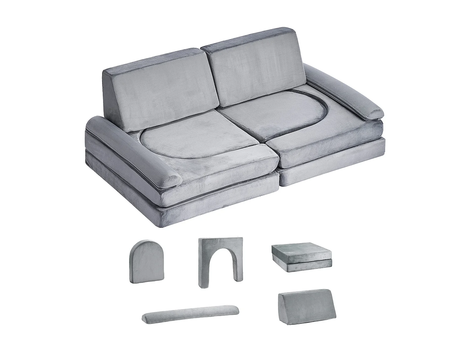 Modułowa Kanapa do Zabawy SucceBuy dla Dzieci Składająca się z 10PCs, Przekształcalna Kanapa Segmentowa, z Podłokietnikami, z Gąbki 28D i Krótkim Włosiem, Szary