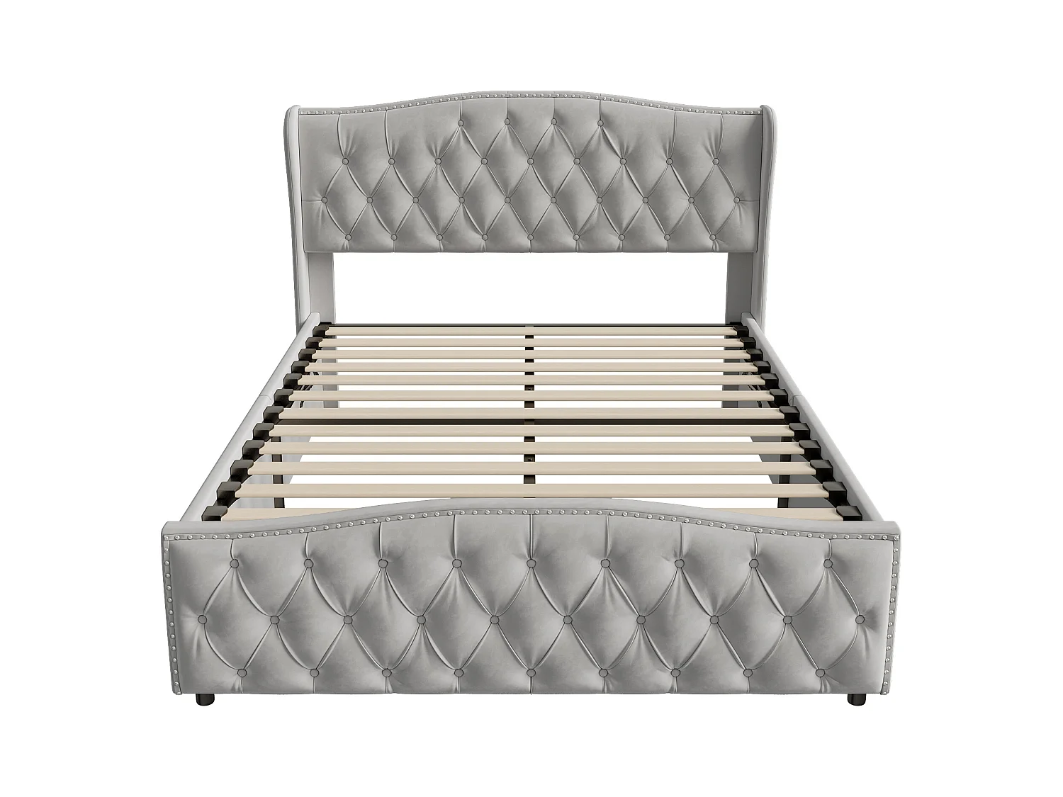 Lit coffre 160x200 cm avec sommier à lattes - lit adulte 160x200 cm - cadre de lit 160x200 cm - Lit double 160x200 cm soldes - tissu en velours - gris