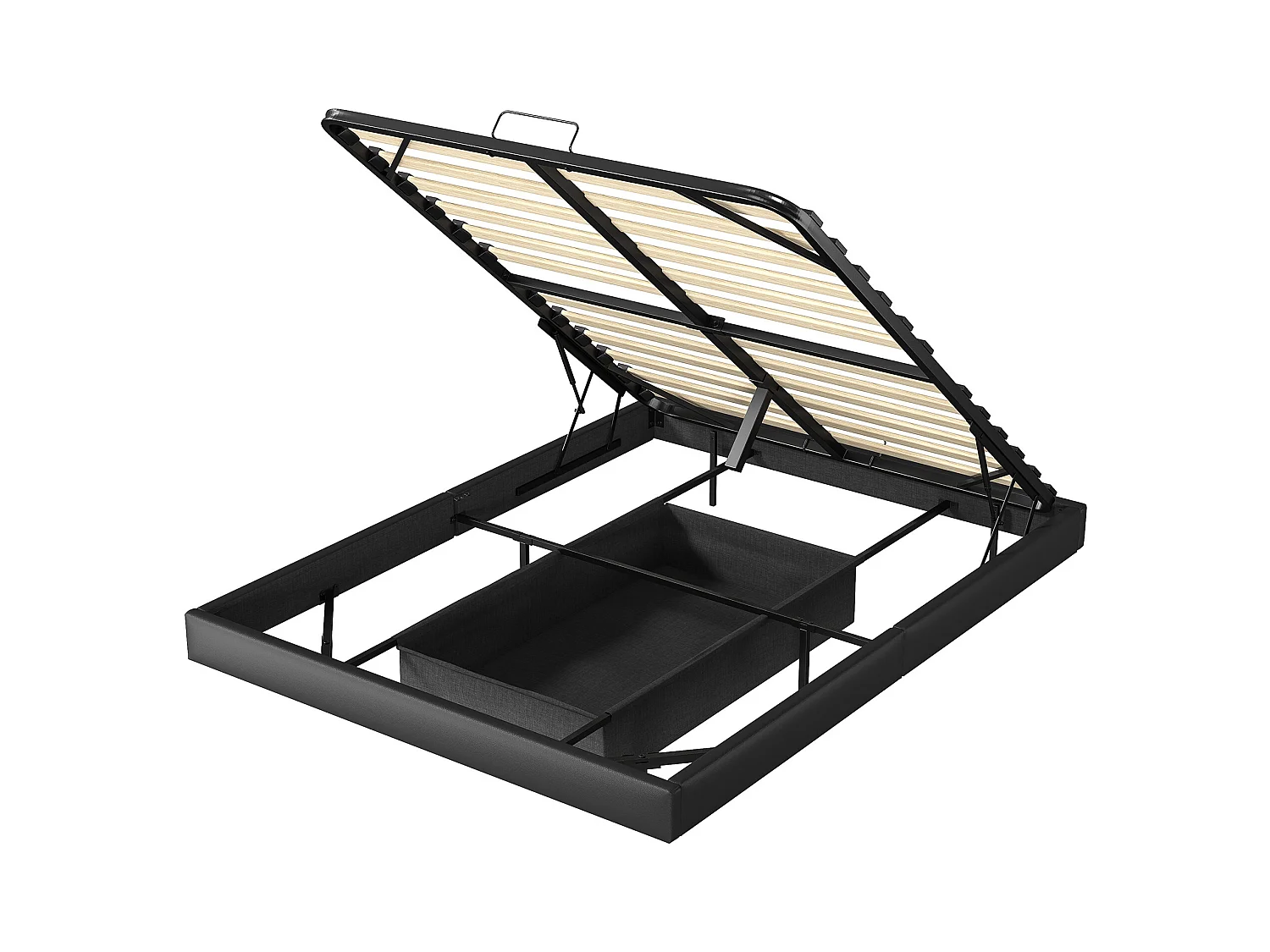 Lit 160x200 cm avec sommier à lattes - Led - lit flottant 160x200 cm  - Lit double 160x200 coffre rangement soldes - lit adulte 160x200 cm tissu en PU - noir