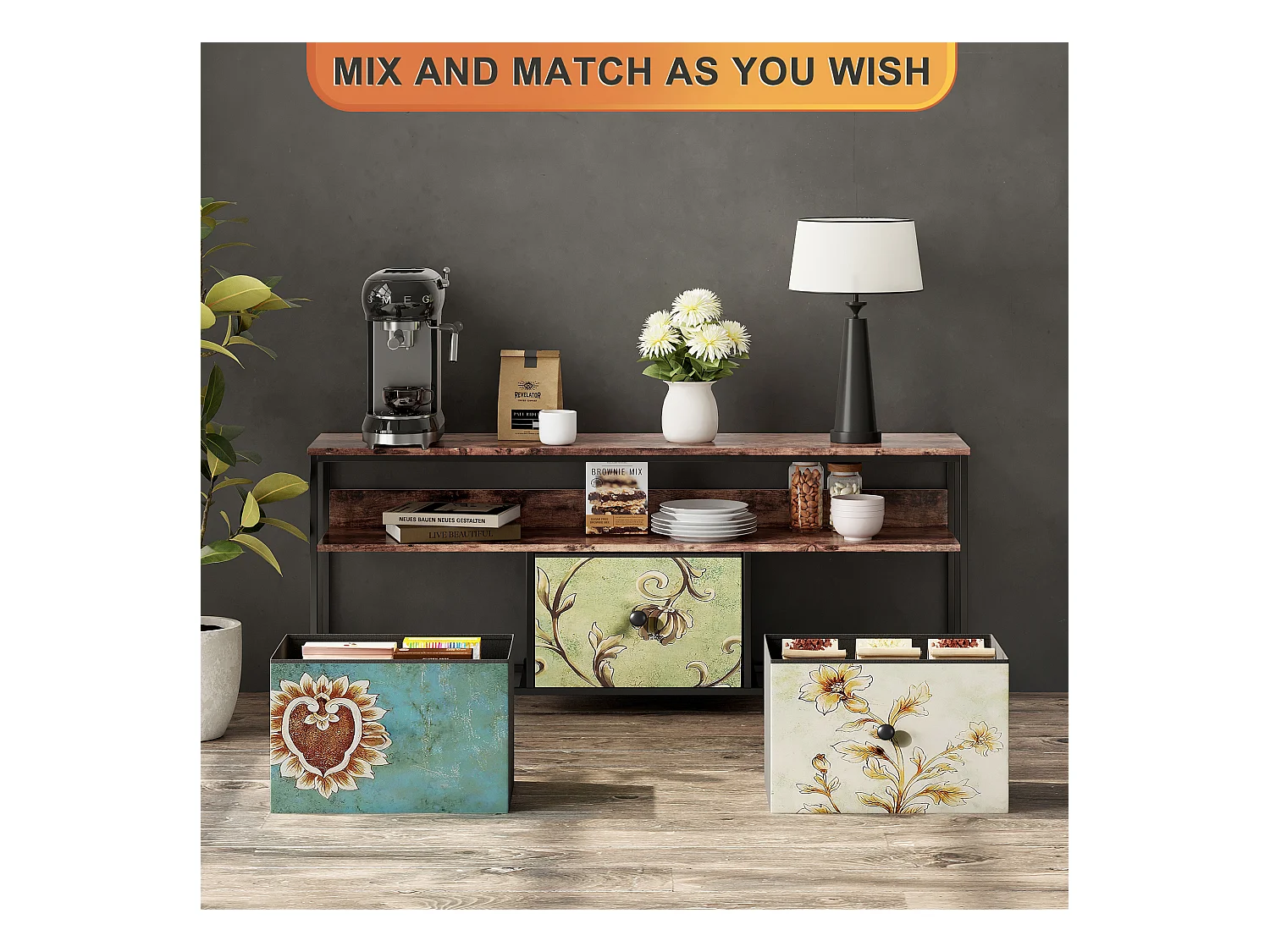 Meuble TV LED avec 3 Tiroirs, Petit Meuble Tele avec Rangement, Banc TV, Support Télé, Commode en Tissu pour Le Salon Chambre à Coucher Entrée Rustique, Colorés