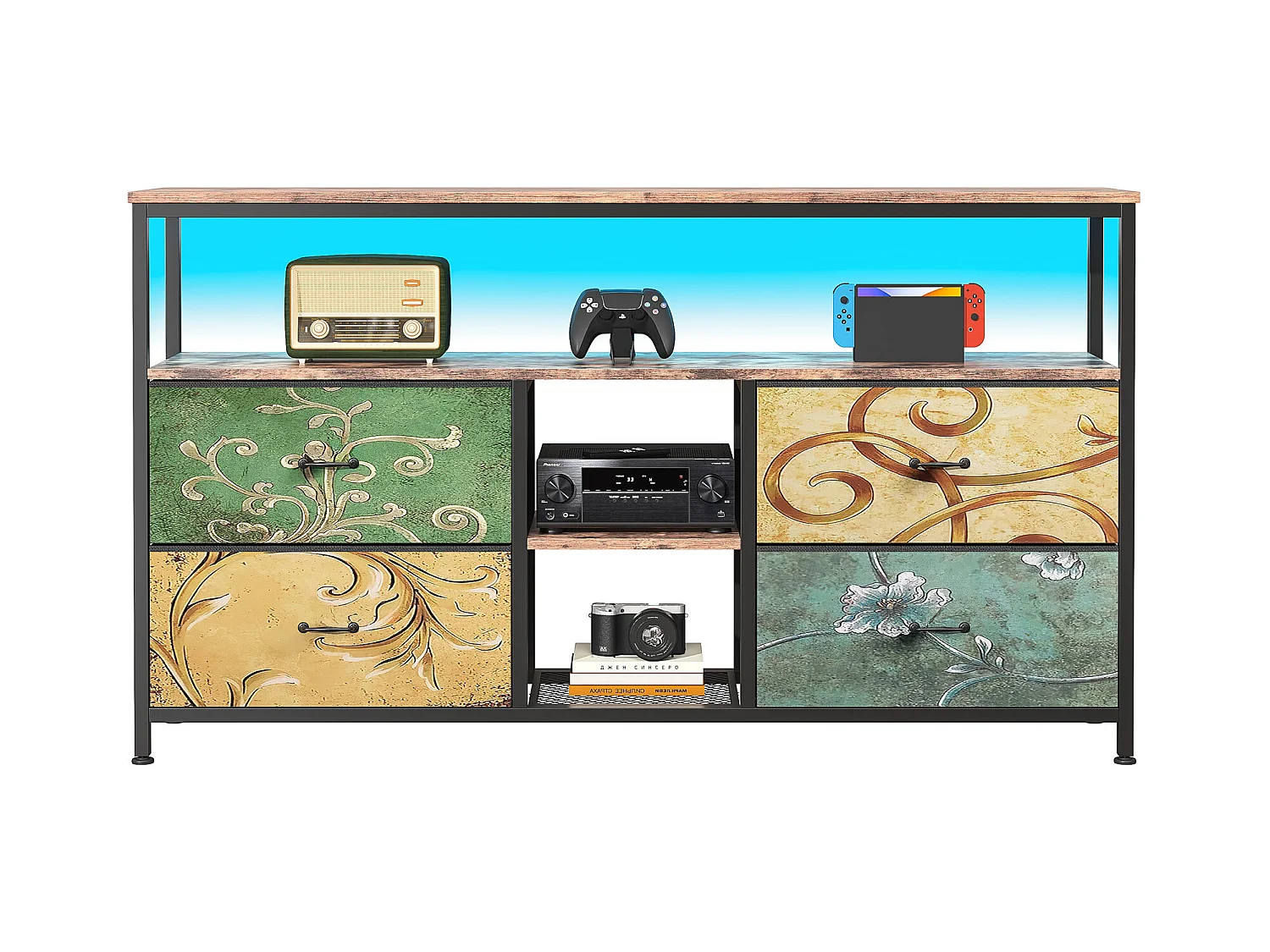 Commode Chambre  avec LED& 3 Tiroirs, Armoire à tiroirs multifonctionnelle pour Chambre et Salon - Buffet Stable et résistant, 137 * 30 * 78 cm, Colorés