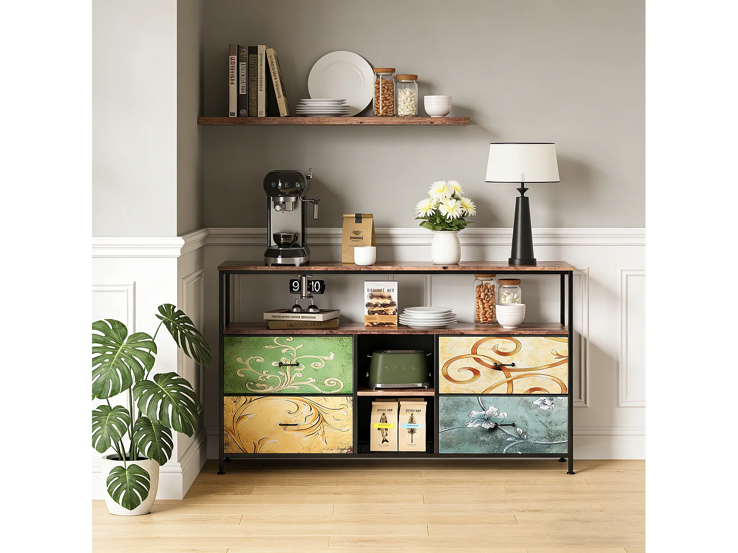 Cómoda de dormitorio con LED y 3 cajones, mueble multifuncional con cajones para dormitorio y salón, aparador estable y duradero, 137 x 30 x 78 cm, colorido.