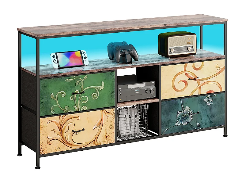 Commode Chambre  avec LED& 3 Tiroirs, Armoire à tiroirs multifonctionnelle pour Chambre et Salon - Buffet Stable et résistant, 137 * 30 * 78 cm, Colorés