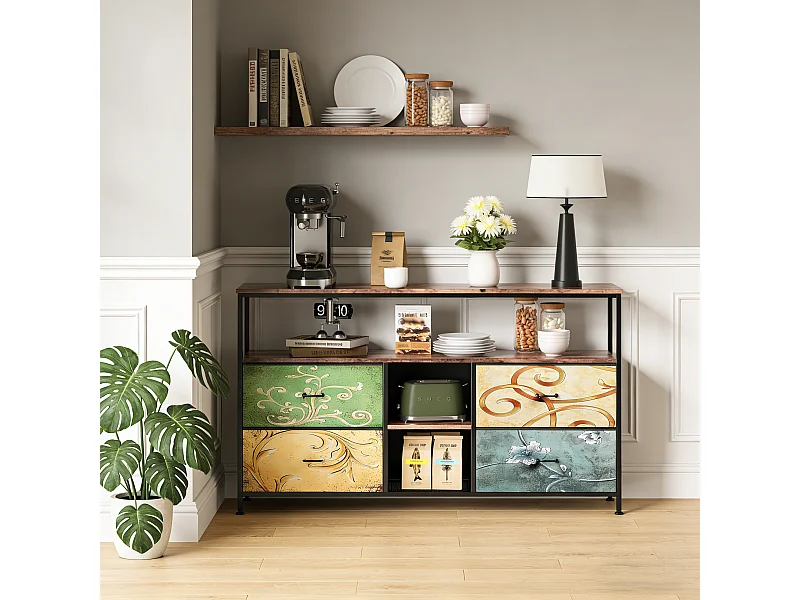 Commode Chambre  avec LED& 3 Tiroirs, Armoire à tiroirs multifonctionnelle pour Chambre et Salon - Buffet Stable et résistant, 137 * 30 * 78 cm, Colorés