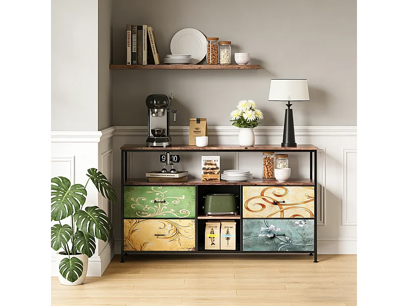 Commode Chambre  avec LED& 3 Tiroirs, Armoire à tiroirs multifonctionnelle pour Chambre et Salon - Buffet Stable et résistant, 137 * 30 * 78 cm, Colorés