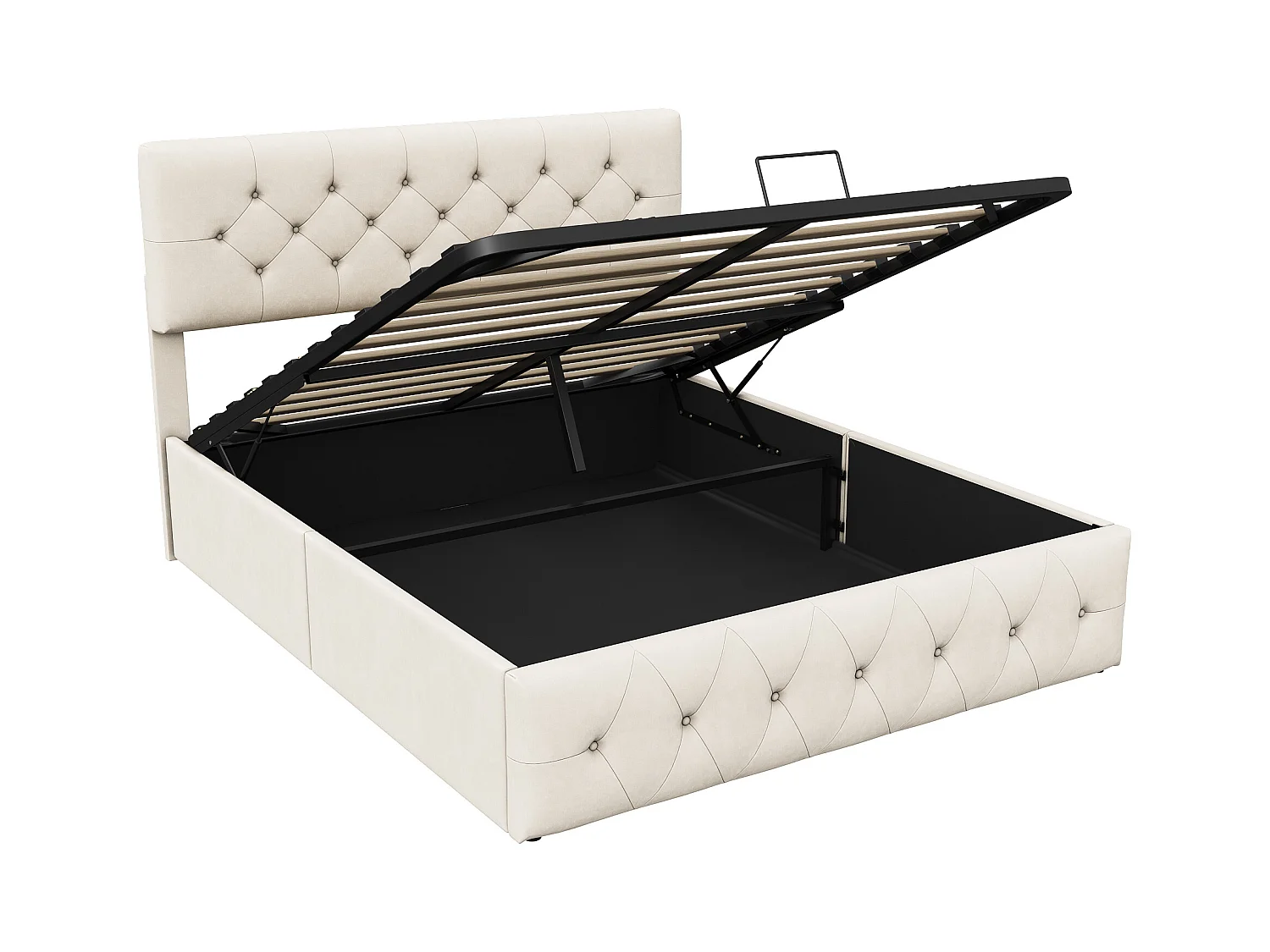 Lit double rembourré, 140 x 200 cm, avec tête de lit douce, espace de rangement, pour adolescent, sommier à lattes, sans matelas, en velours