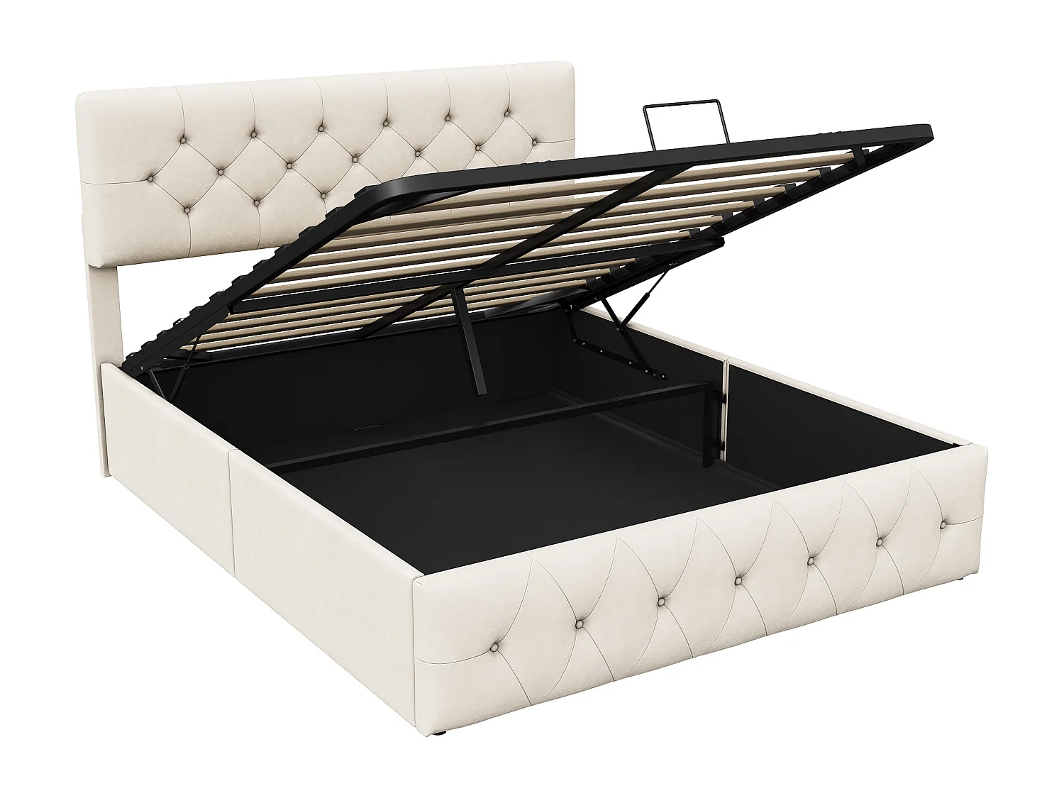 Gestoffeerd tweepersoonsbed, 140 x 200 cm, met zacht hoofdeinde, opbergruimte, voor tieners, lattenbodem, zonder matras, in fluweel