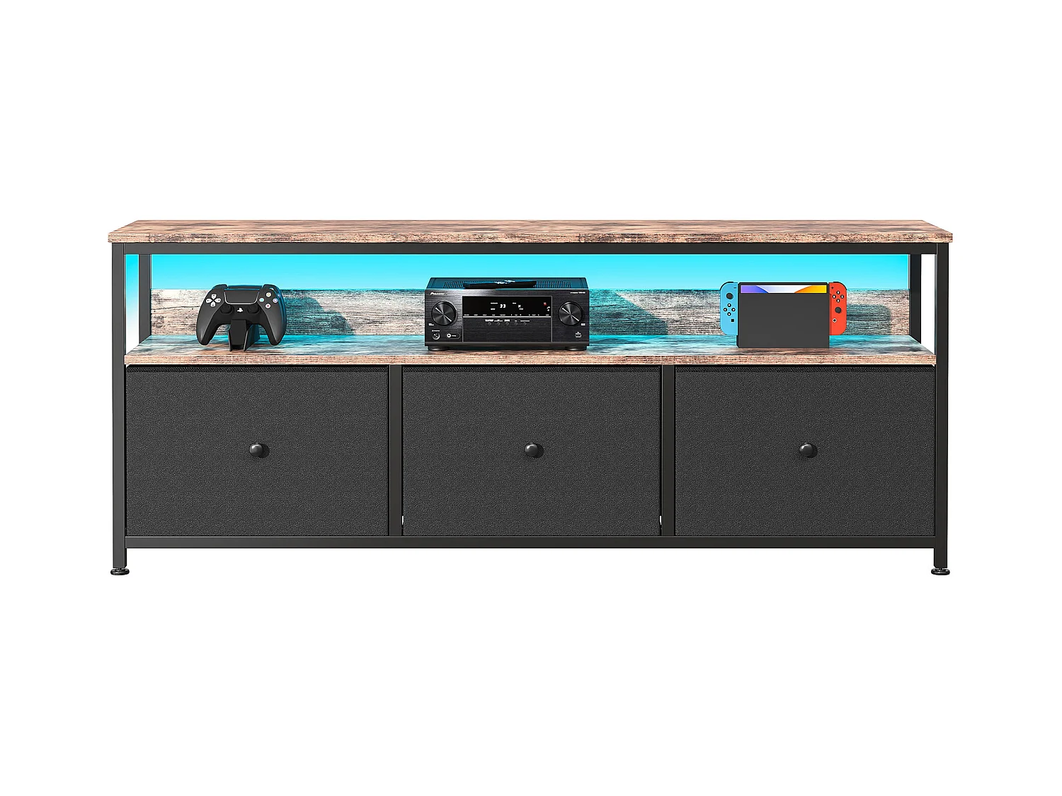 Commode Chambre  avec LED& 3 Tiroirs, Armoire à tiroirs multifonctionnelle pour Chambre et Salon - Buffet Stable et résistant, 108 * 30 * 57 cm, Vintage et Noir