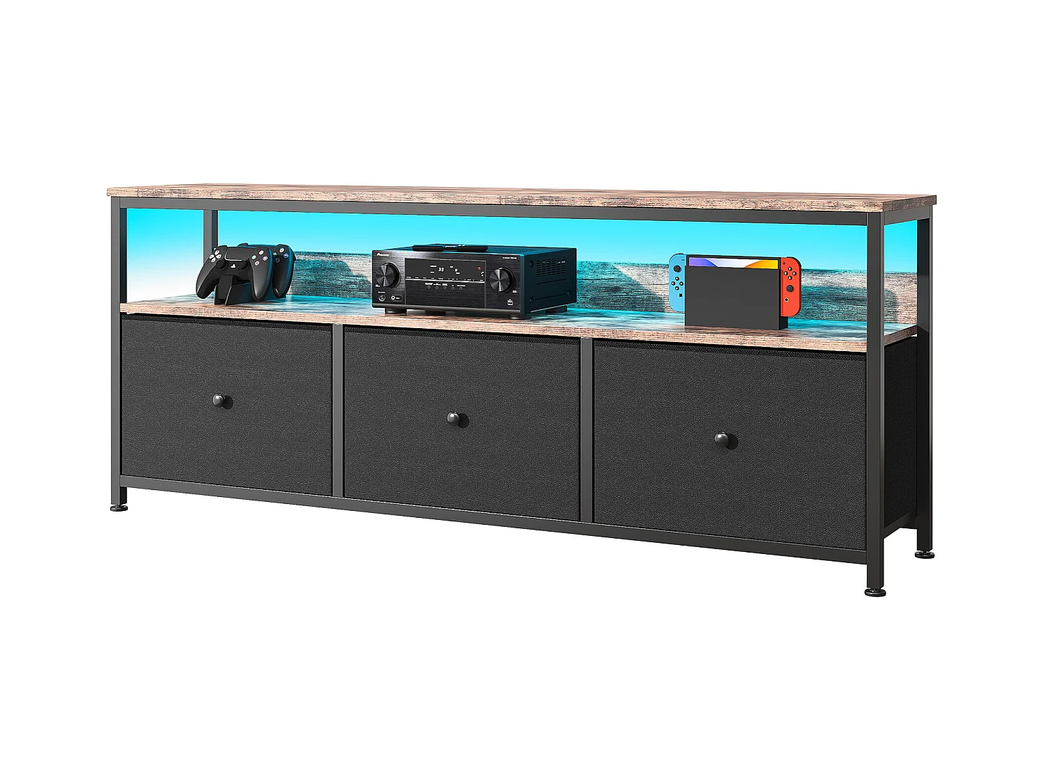 Commode Chambre  avec LED& 3 Tiroirs, Armoire à tiroirs multifonctionnelle pour Chambre et Salon - Buffet Stable et résistant, 108 * 30 * 57 cm, Vintage et Noir