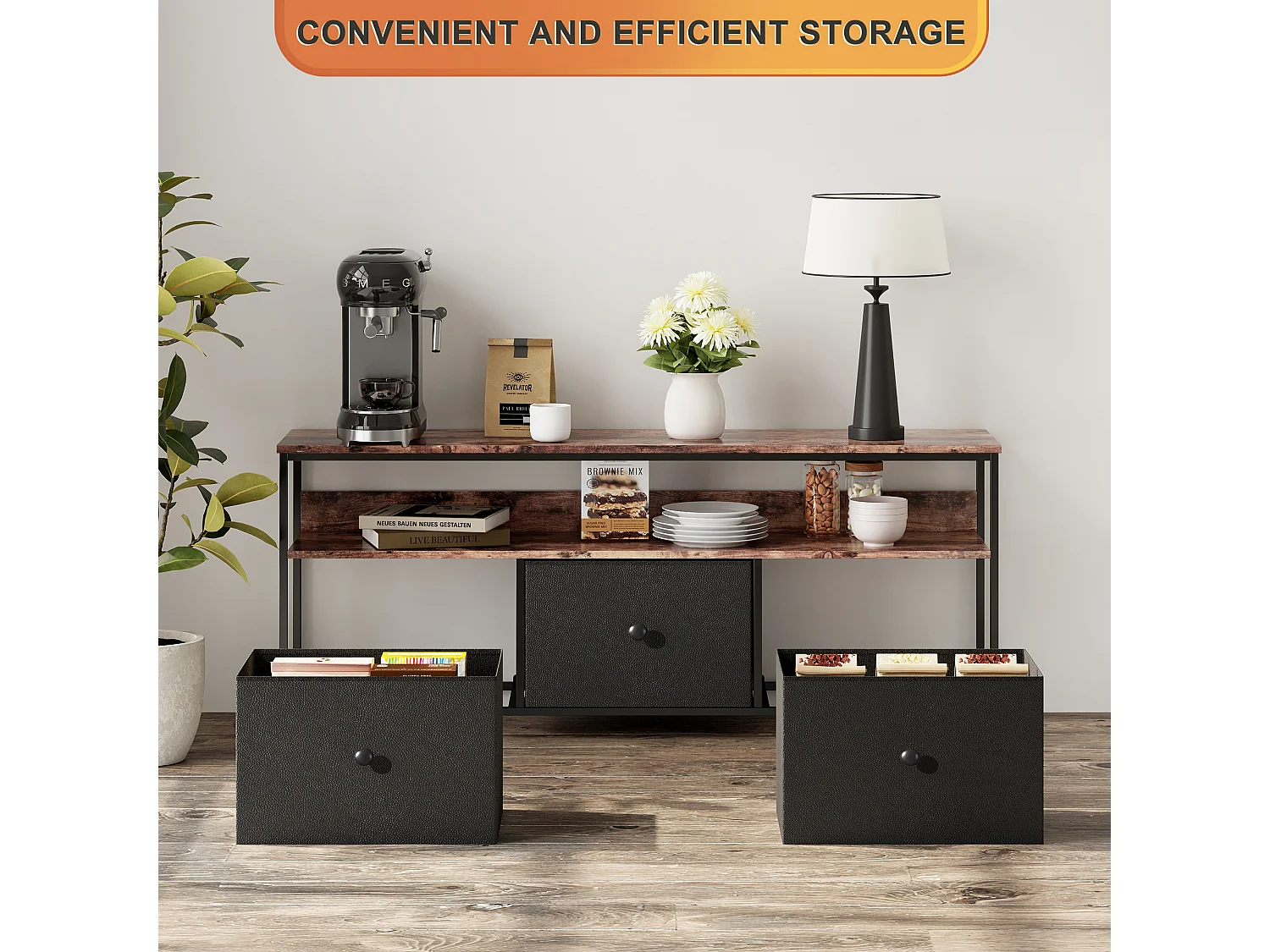 Commode Chambre - avec LED& 3 Tiroirs - Armoire à tiroirs multifonctionnelle pour Chambre et Salon - Buffet Stable et résistant - 108 * 30 * 57 cm - Vintage et Noir