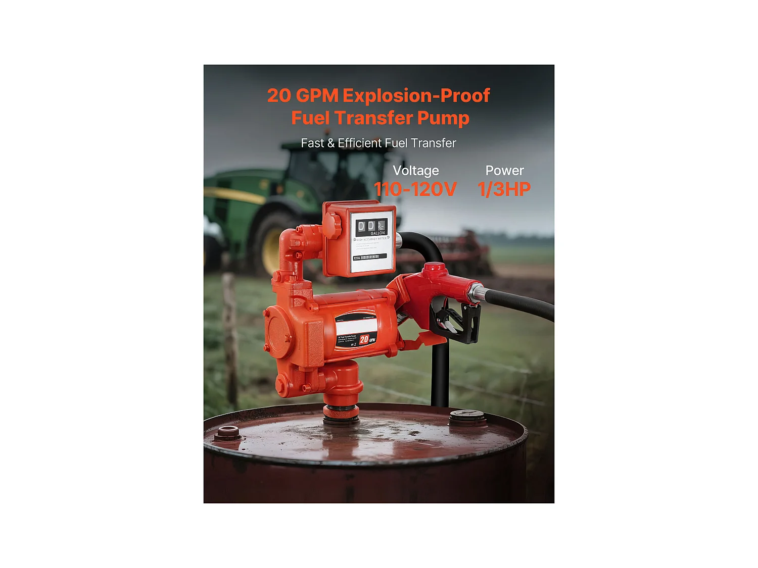 Pompa Transferowa Paliwa SucceBuy 230 V AC Elektryczna Pompa Transferowa Oleju Napędowego 76 L/min, z Przepływomierzem, Pistolet Paliwowy Auto-Wyłączanie