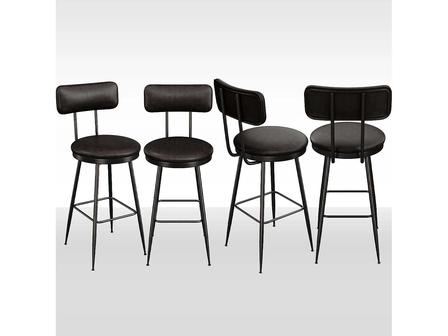 Tabouret de Bar, Lot de 4, Chaise Haute Cuisine,Chaise de Bar avec Repose-Pieds et Dossier,pour Salle à Manger, Cuisine, Simili Cuir,Noir