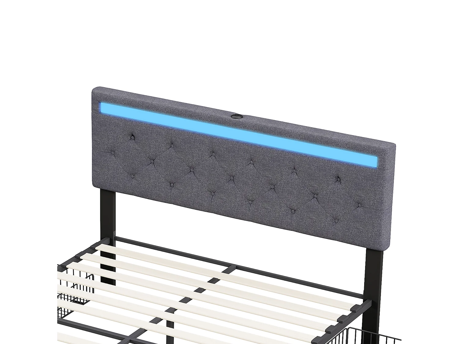Gestoffeerd bed van 140 x 200 cm in fluweel, verstelbaar hoofdeinde, 4 lades, ledverlichting, tweepersoonsbed, grijs