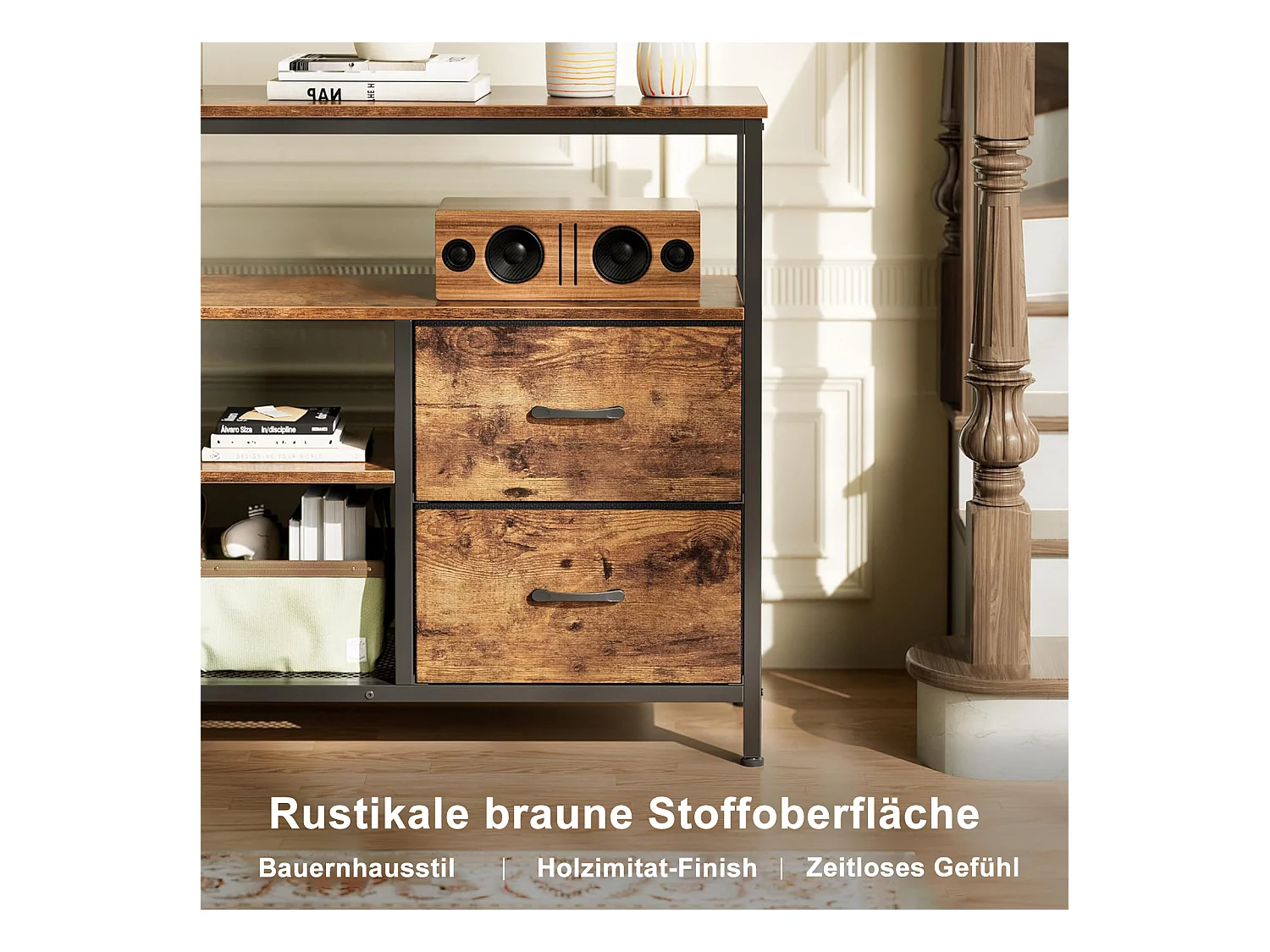 Commode Chambre  avec LED& 3 Tiroirs, Armoire à tiroirs multifonctionnelle pour Chambre et Salon - Buffet Stable et résistant, 137 * 30 * 78 cm, Marron Rustique