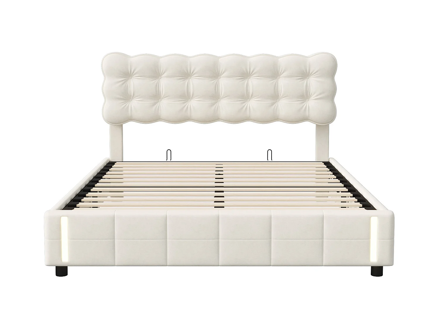 Lit Coffre 140x190 cm avec Lumière LED à capteur Automatique, Lit Capitonné Double avec Rangement, Fonction hydraulique pour Adulte Jeunesse, Velours