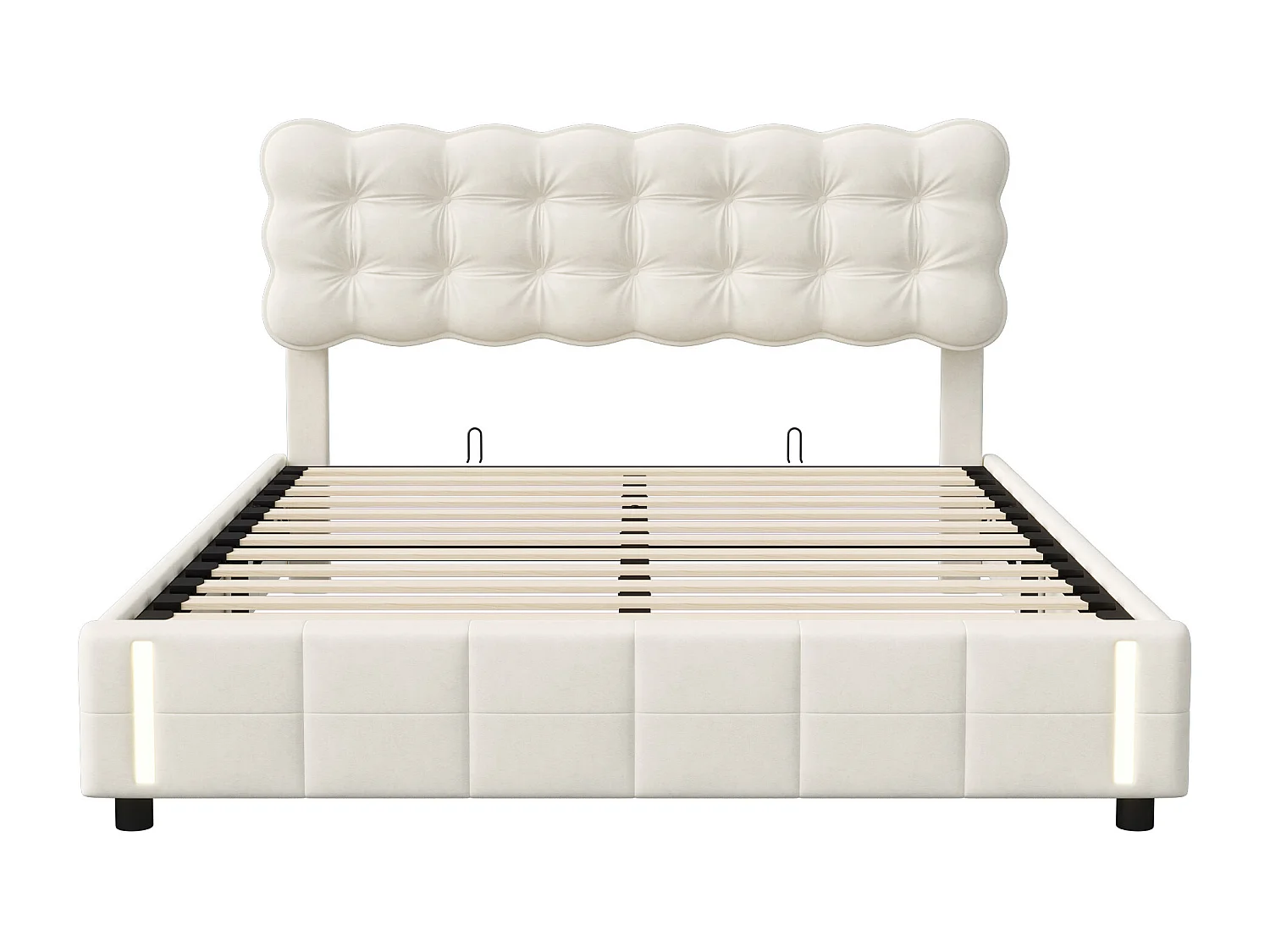 Lit Coffre 140x190 cm  - Velours - Lumière LED à capteur Automatique -  Lit Capitonné Double avec Rangement -  Fonction hydraulique pour Adulte Jeunesse