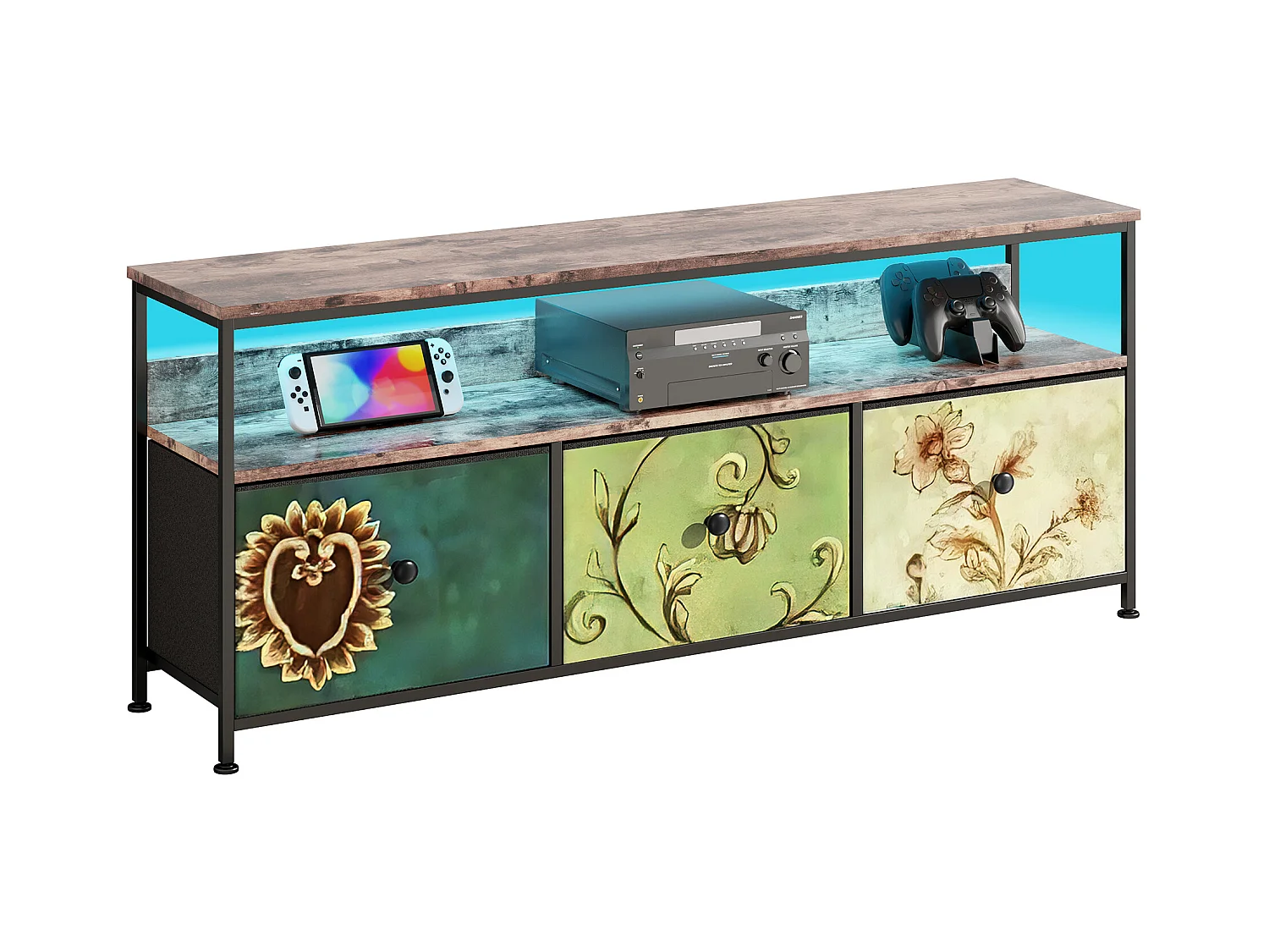 Commode Chambre  avec LED& 3 Tiroirs, Armoire à tiroirs multifonctionnelle pour Chambre et Salon - Buffet Stable et résistant, 108 * 30 * 57 cm, Colorés