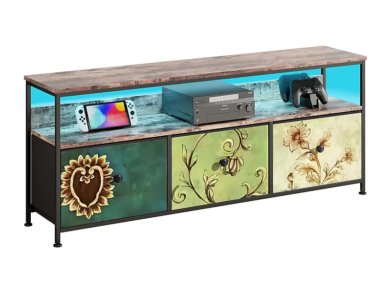 Commode Chambre - avec LED& 3 Tiroirs - Armoire à tiroirs multifonctionnelle pour Chambre et Salon - Buffet Stable et résistant - 108 * 30 * 57 cm - Colorés