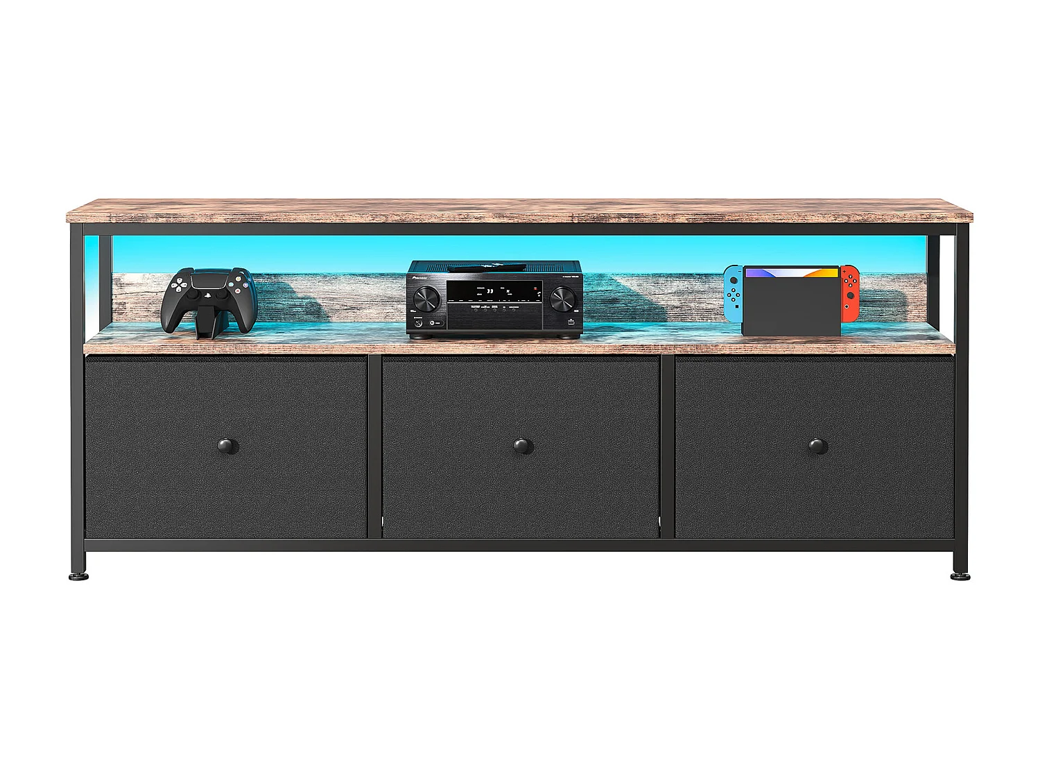 Meuble TV LED avec 3 Tiroirs, Petit Meuble Tele avec Rangement, Banc TV, Support Télé, Commode en Tissu pour Le Salon Chambre à Coucher Entrée Rustique, Vintage et