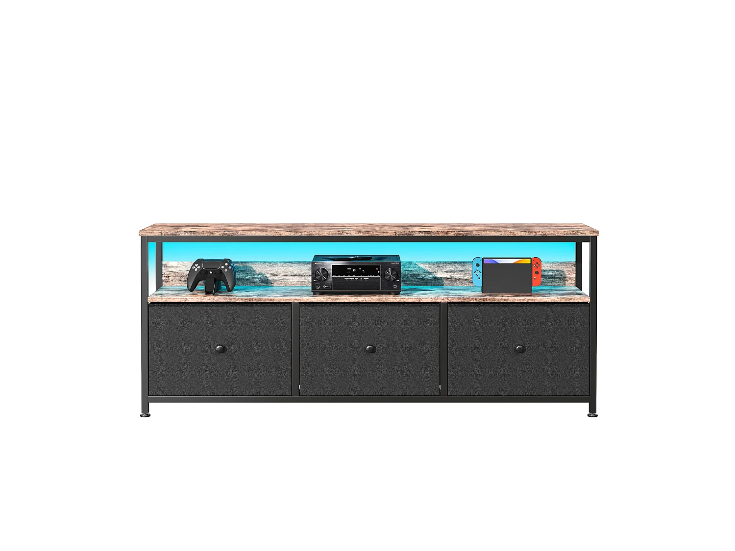 Meuble TV LED avec 3 Tiroirs, Petit Meuble Tele avec Rangement, Banc TV, Support Télé, Commode en Tissu pour Le Salon Chambre à Coucher Entrée Rustique, Vintage et