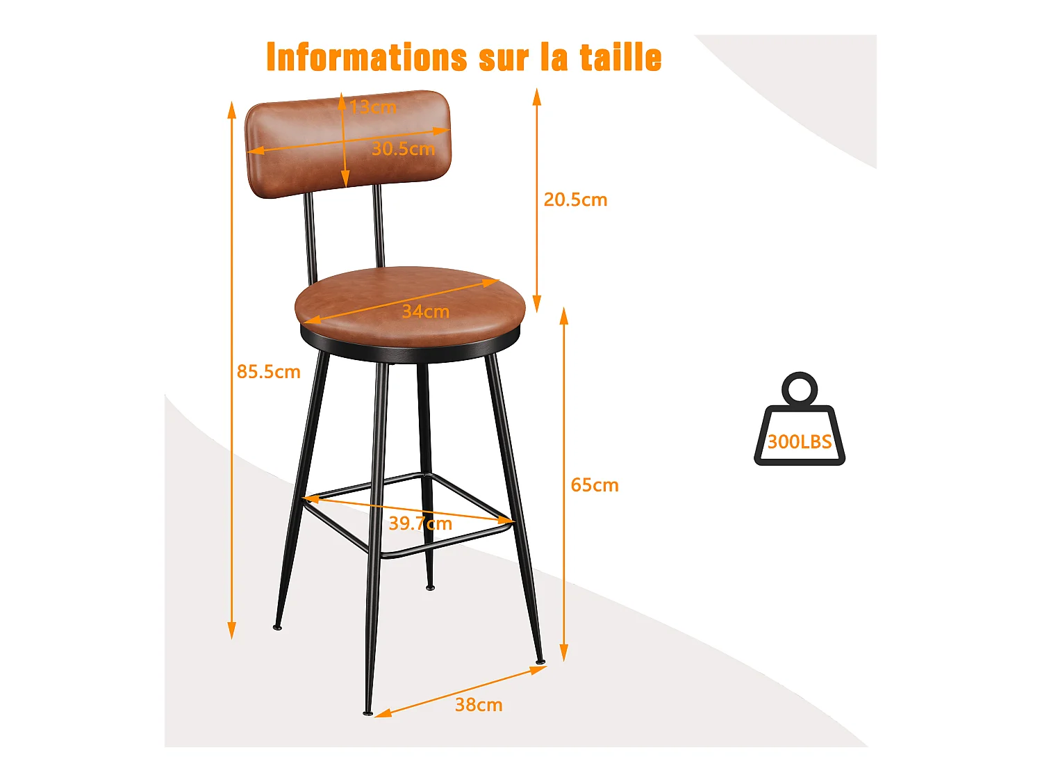Tabouret de Bar, Lot de 2, Chaise Haute Cuisine,Chaise de Bar avec Repose-Pieds et Dossier,pour Salle à Manger, Cuisine, Simili Cuir,Marron