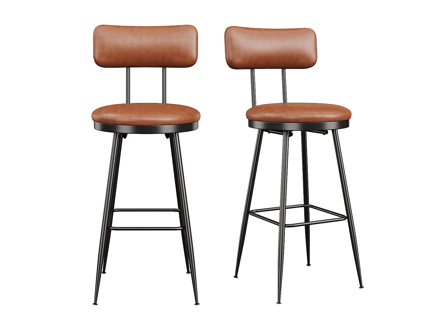 Bancos de bar, conjunto de 2, cadeira de refeição de cozinha, cadeira de bar com apoio para os pés e encosto, para sala de jantar, cozinha, pele sintética, castanho