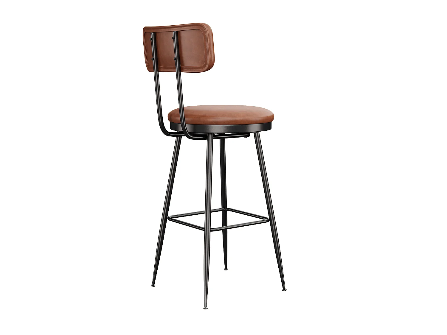 Bancos de bar, conjunto de 2, cadeira de refeição de cozinha, cadeira de bar com apoio para os pés e encosto, para sala de jantar, cozinha, pele sintética, castanho