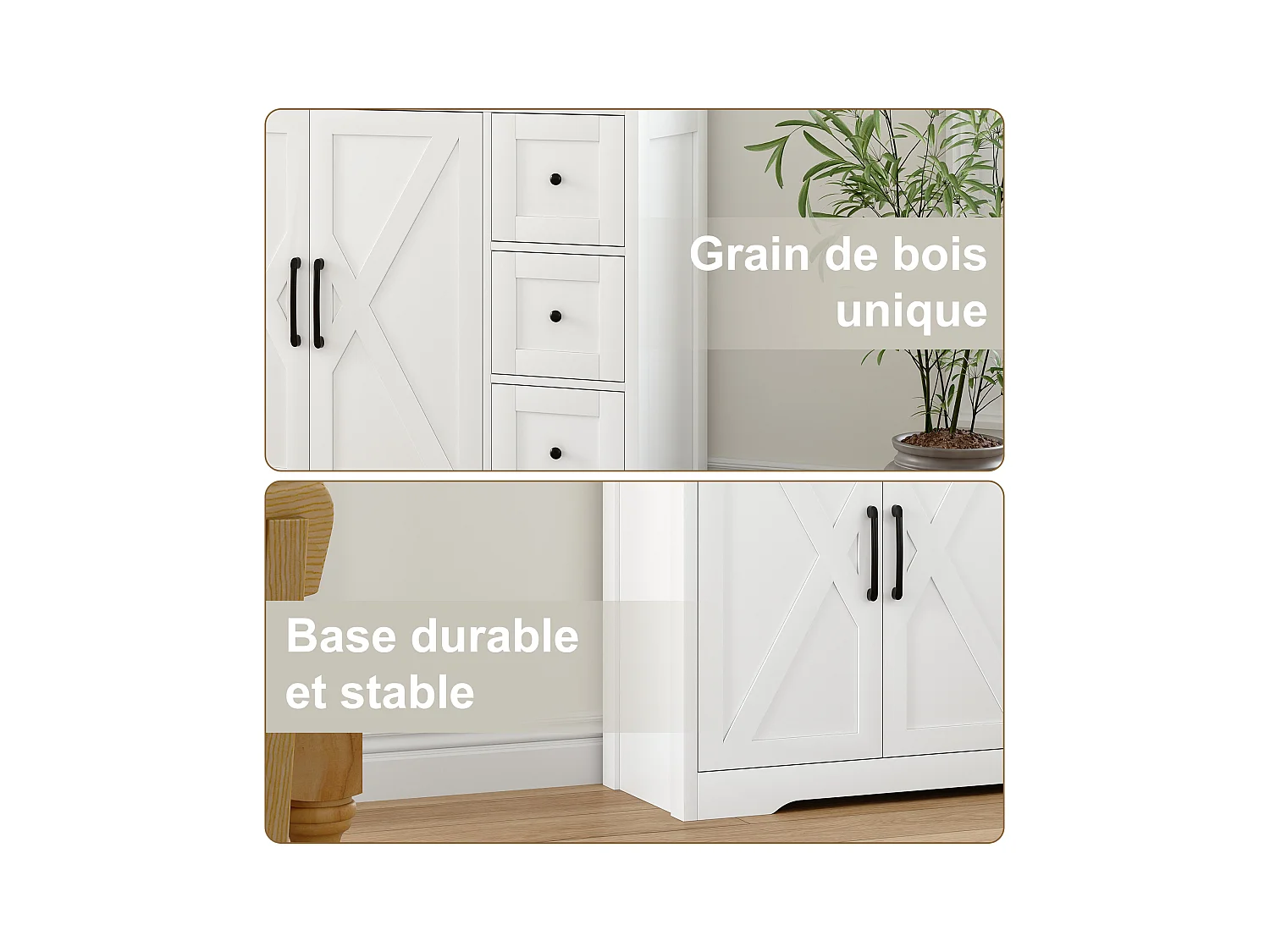 Meuble de Cuisine avec 3 tiroirs et 2 Portes, Commode, Buffet, Étagères réglables, Meuble de rangement en bois, 100x40x105cm, Blanc