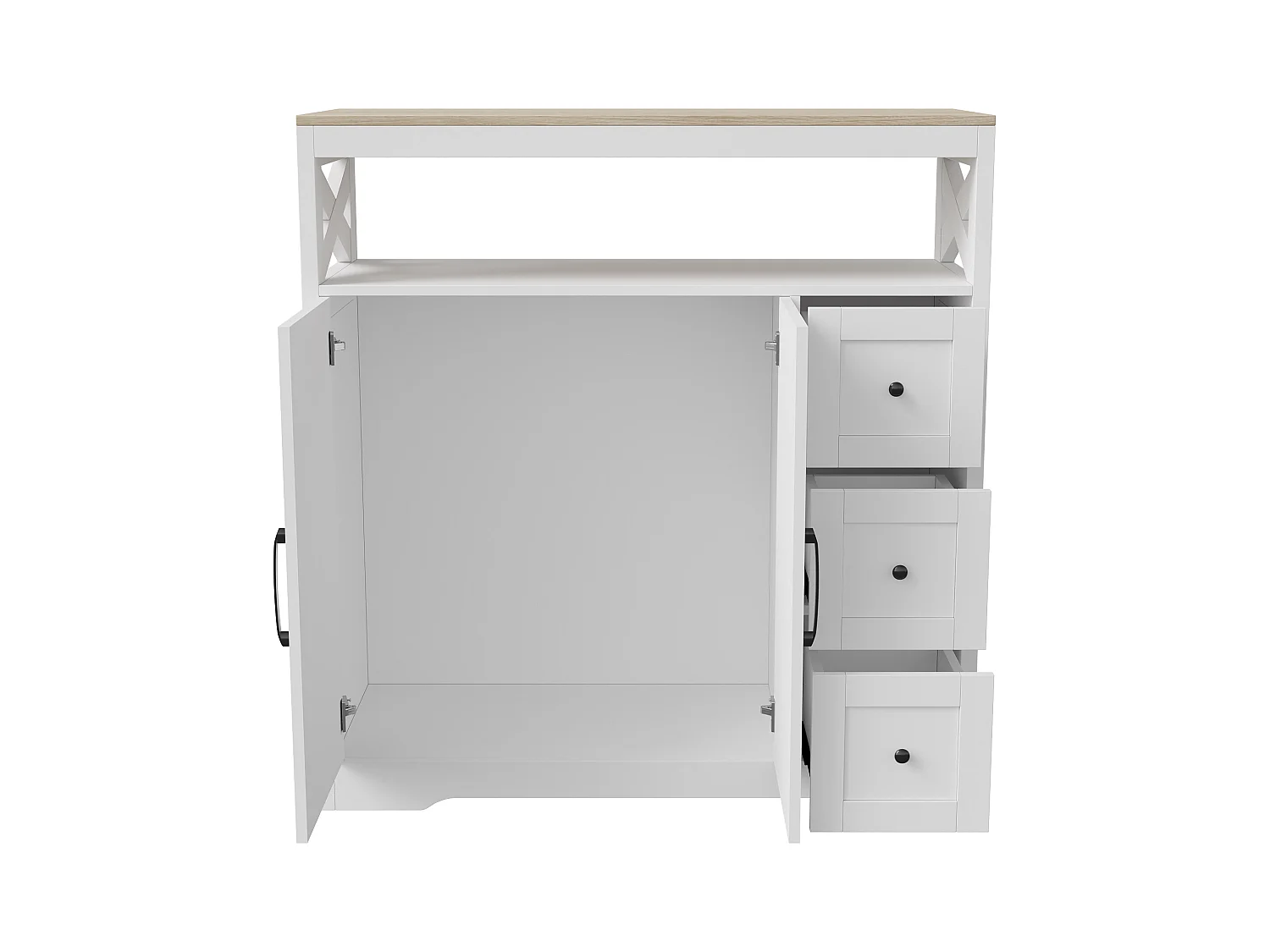 Meuble de Cuisine avec 3 tiroirs et 2 Portes, Commode, Buffet, Étagères réglables, Meuble de rangement en bois, 100x40x105cm, Blanc