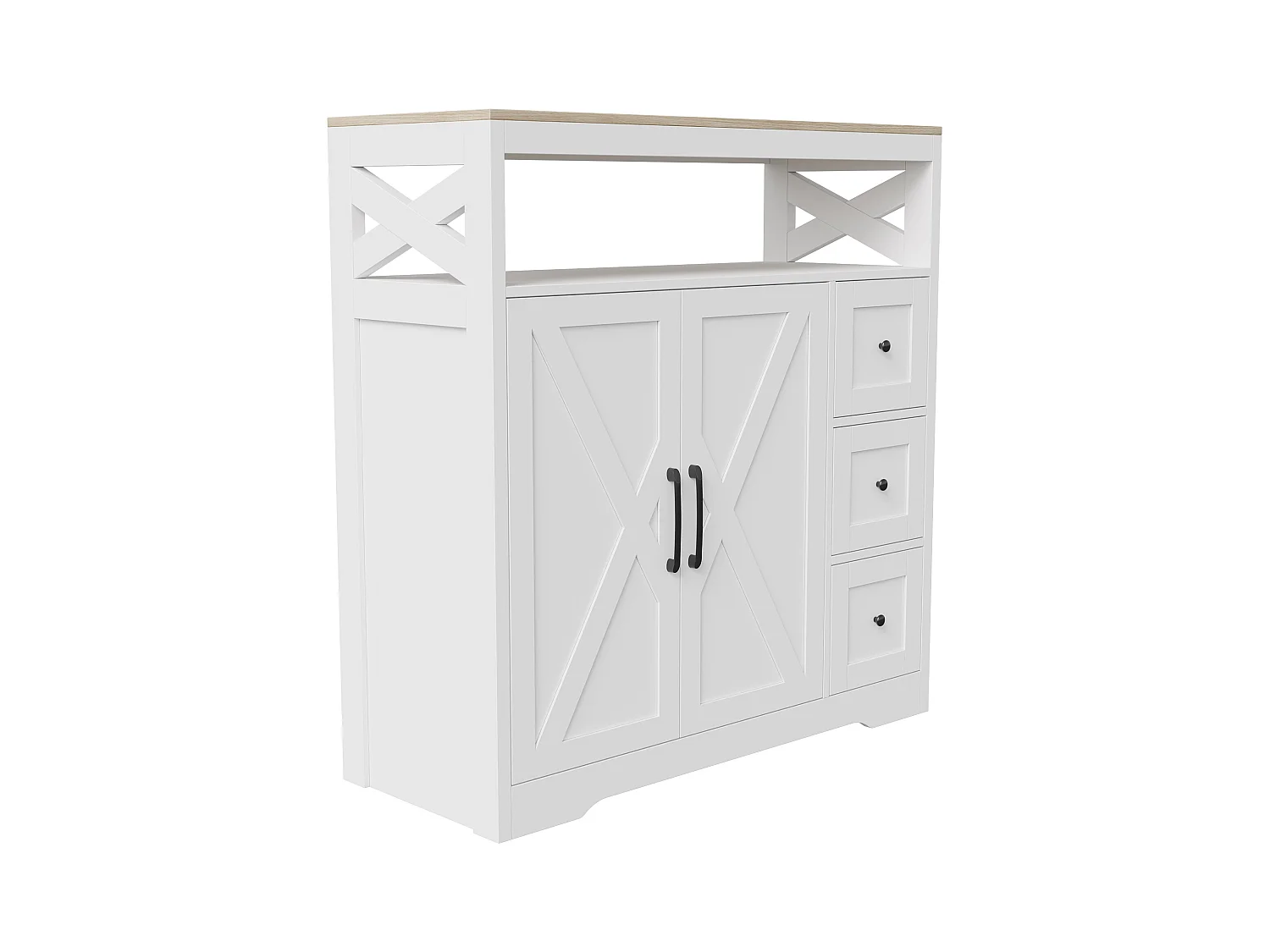 Meuble de Cuisine avec 3 tiroirs et 2 Portes, Commode, Buffet, Étagères réglables, Meuble de rangement en bois, 100x40x105cm, Blanc