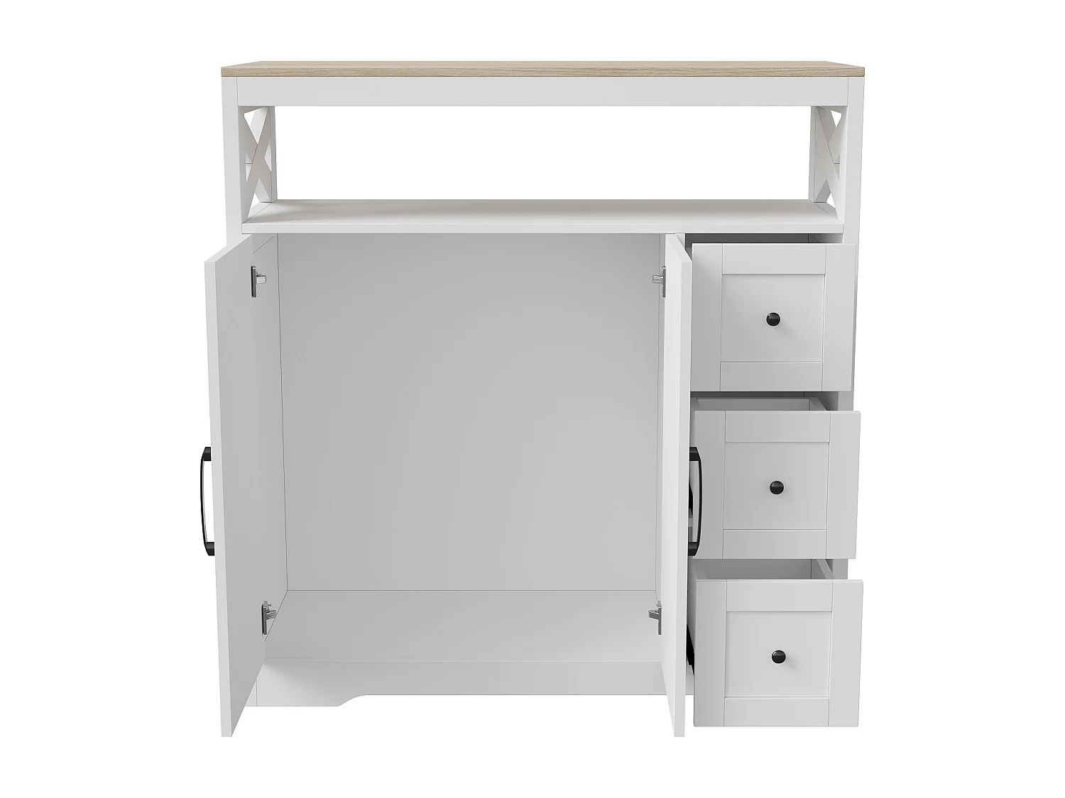 Meuble de Cuisine avec 3 tiroirs et 2 Portes, Commode, Buffet, Étagères réglables, Meuble de rangement en bois, 100x40x105cm, Blanc