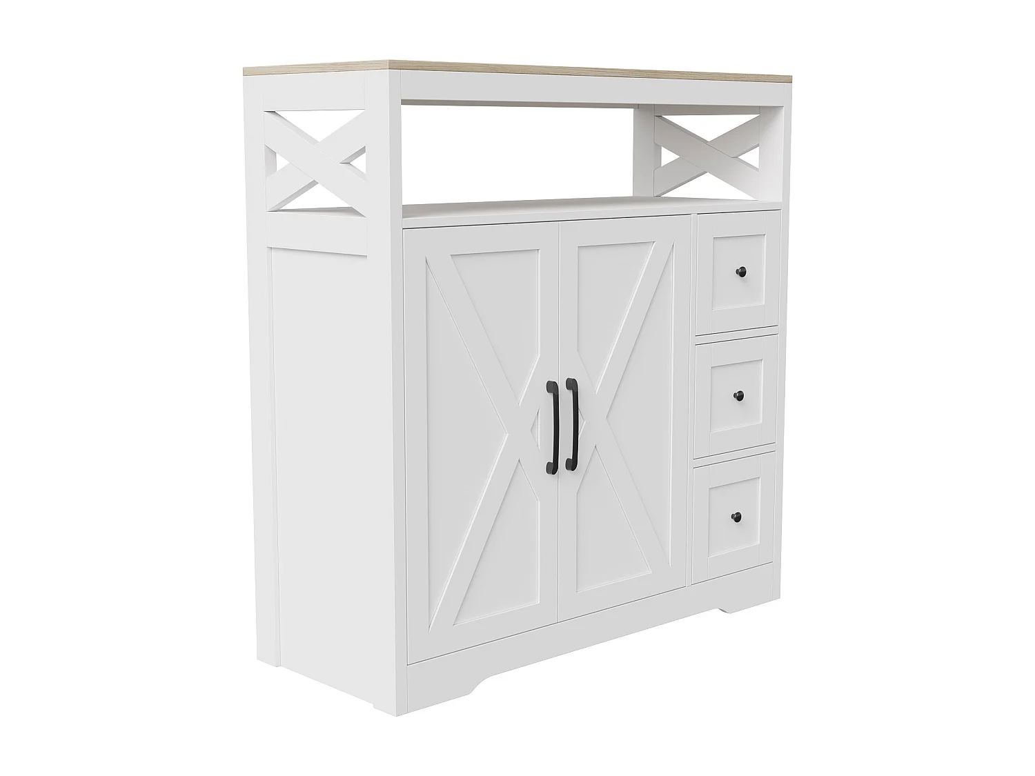 Meuble de Cuisine avec 3 tiroirs et 2 Portes, Commode, Buffet, Étagères réglables, Meuble de rangement en bois, 100x40x105cm, Blanc