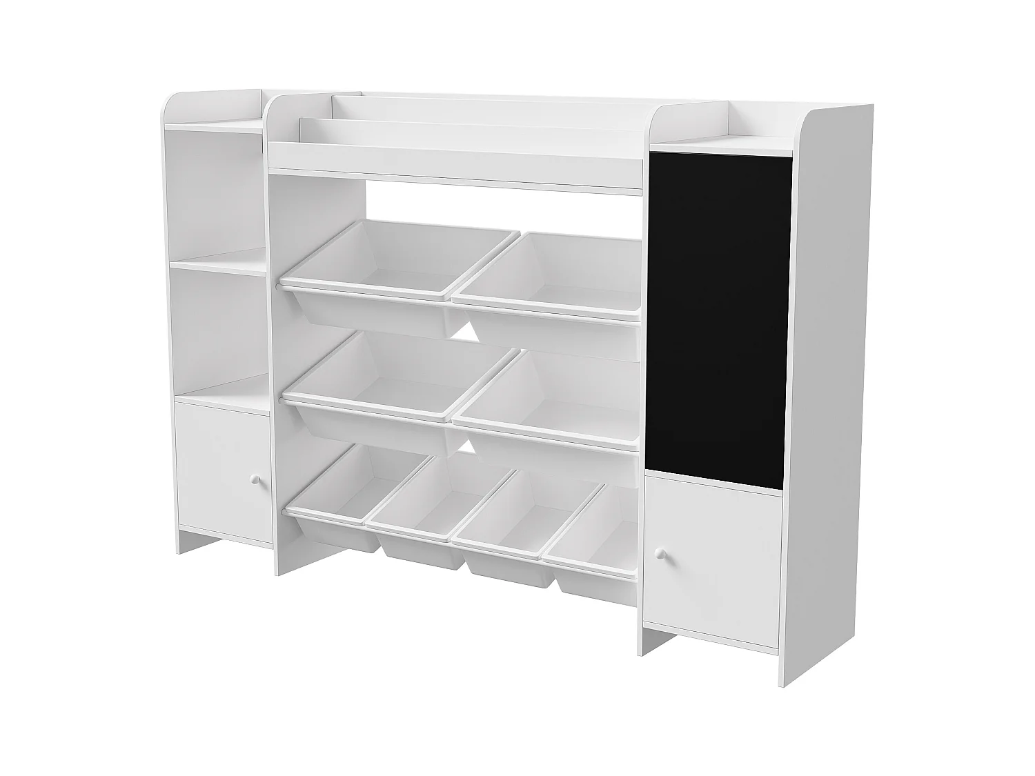 Étagère pour Enfant, Bibliothèque Enfant, Meuble Rangement, Étagère pour enfant avec 8 boîte de rangement et planche à dessin, Blanc