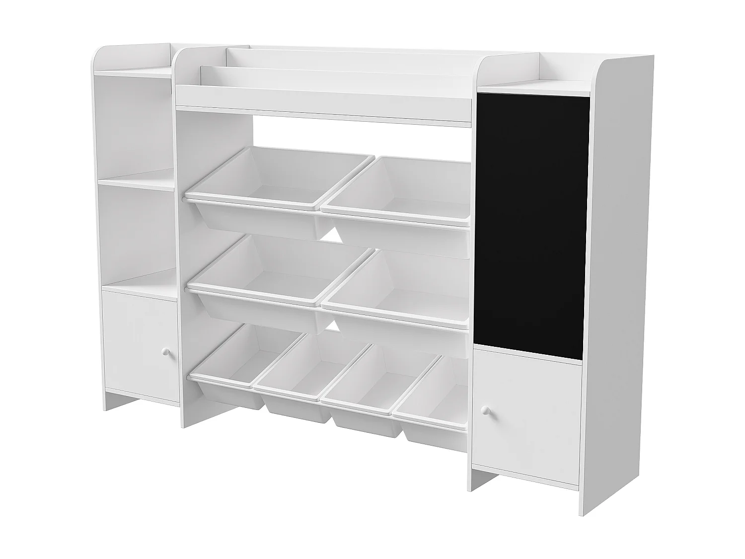 Étagère pour Enfant, Bibliothèque Enfant, Meuble Rangement, Étagère pour enfant avec 8 boîte de rangement et planche à dessin, Blanc