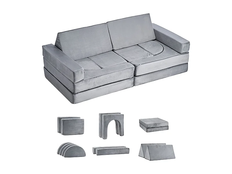 Canapé de Jeu Modulaire SucceBuy pour Enfants Composant 14PCs, Canapé Sectionnel Convertible, avec Accoudoirs, en Éponge 28D et Poils Courts, Sofa Tout-petits
