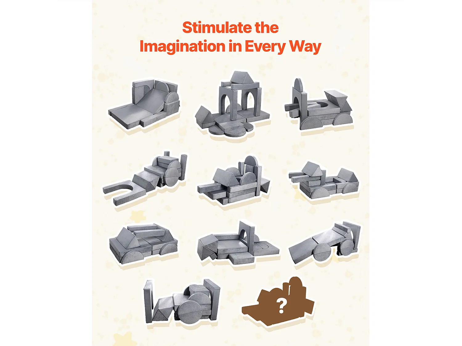 Modułowa Kanapa do Zabawy SucceBuy dla Dzieci Składająca się z 14PCs, Przekształcalna Kanapa Segmentowa, z Podłokietnikami, z Gąbki 28D i Krótkim Włosiem