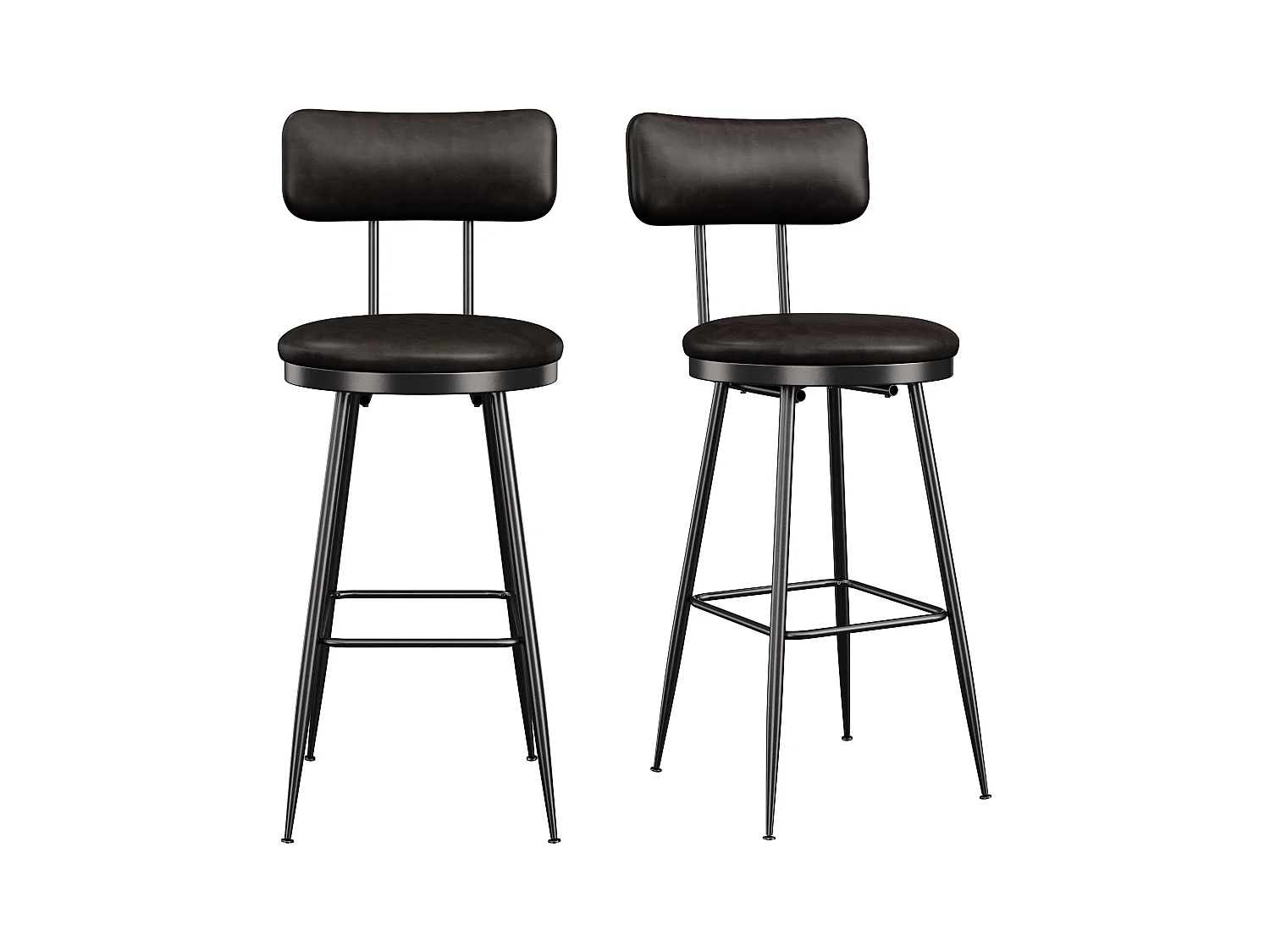 Tabouret de Bar, Lot de 2, Chaise Haute Cuisine,Chaise de Bar avec Repose-Pieds et Dossier,pour Salle à Manger, Cuisine, Simili Cuir,Noir
