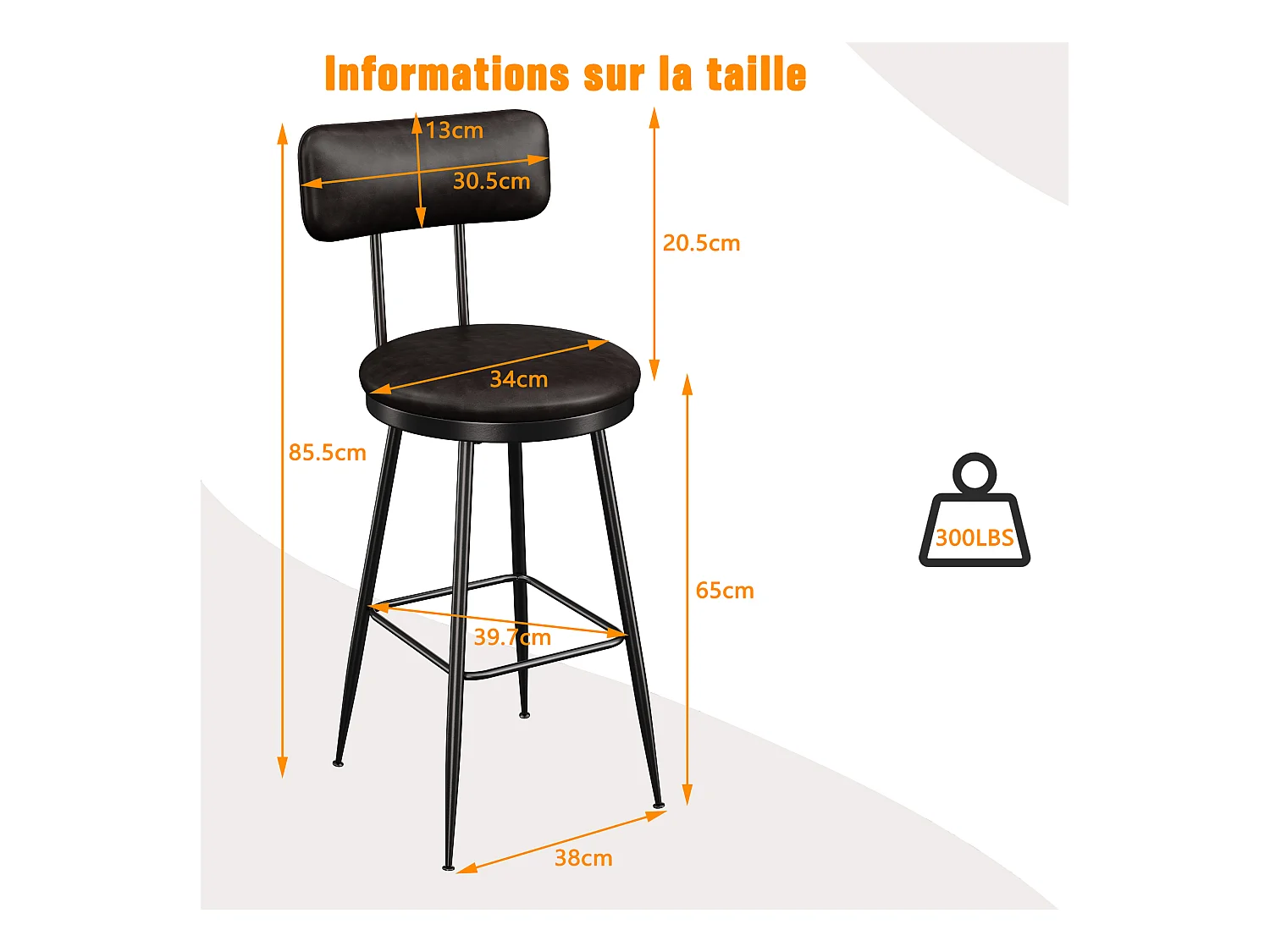 Tabouret de Bar, Lot de 2, Chaise Haute Cuisine,Chaise de Bar avec Repose-Pieds et Dossier,pour Salle à Manger, Cuisine, Simili Cuir,Noir