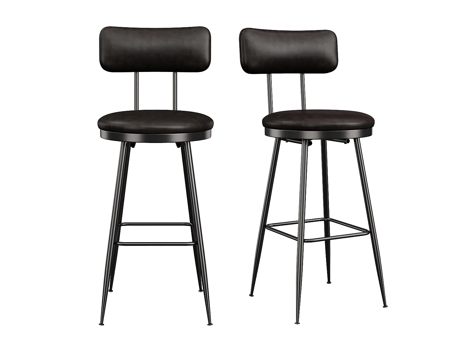 Tabouret de Bar Lot de 2 - Chaise Haute Cuisine - Chaise de Bar avec Repose-Pieds et Dossier - pour Salle à Manger,Cuisine - Simili Cuir - Noir