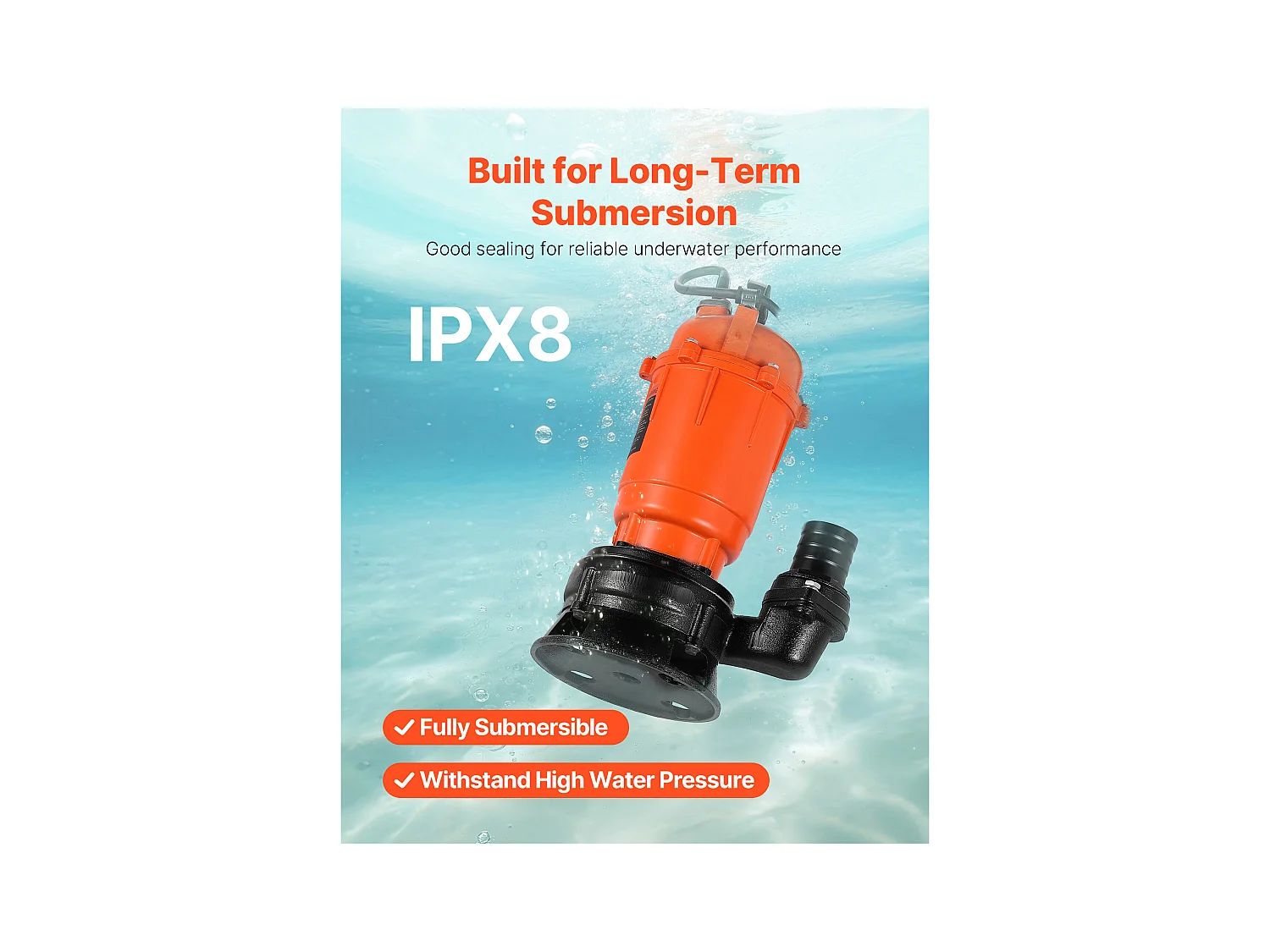 Dompelpomp voor Afvalwater SucceBuy, 550 W, Dompelpomp van Gietijzer 18000 L/u, met Maximale Opvoerhoogte 10 m, voor Zwembaden, Vijvers, Kelders